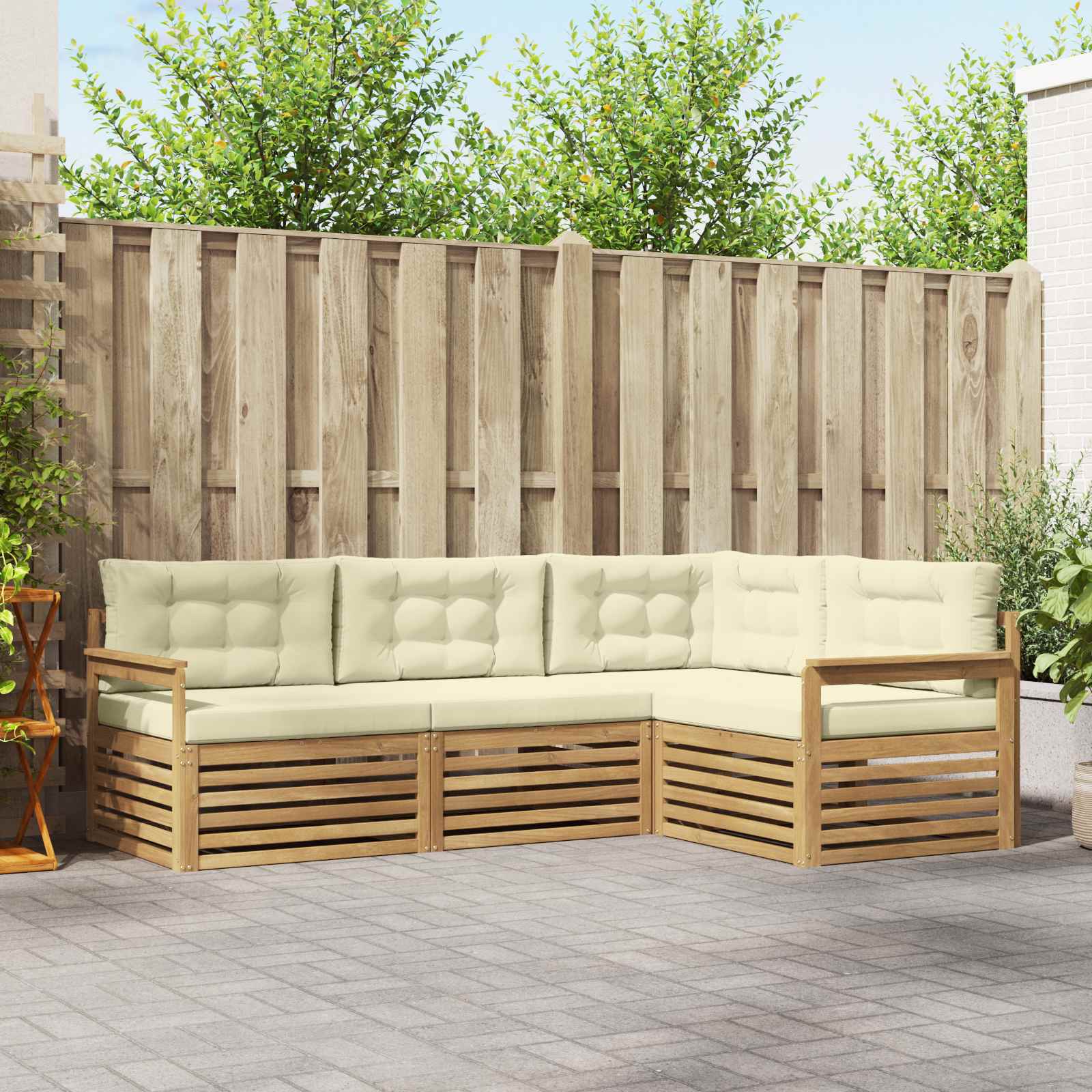 Outdoor-Sofagarnitur 5 stk. Weiß und Creme Polyester