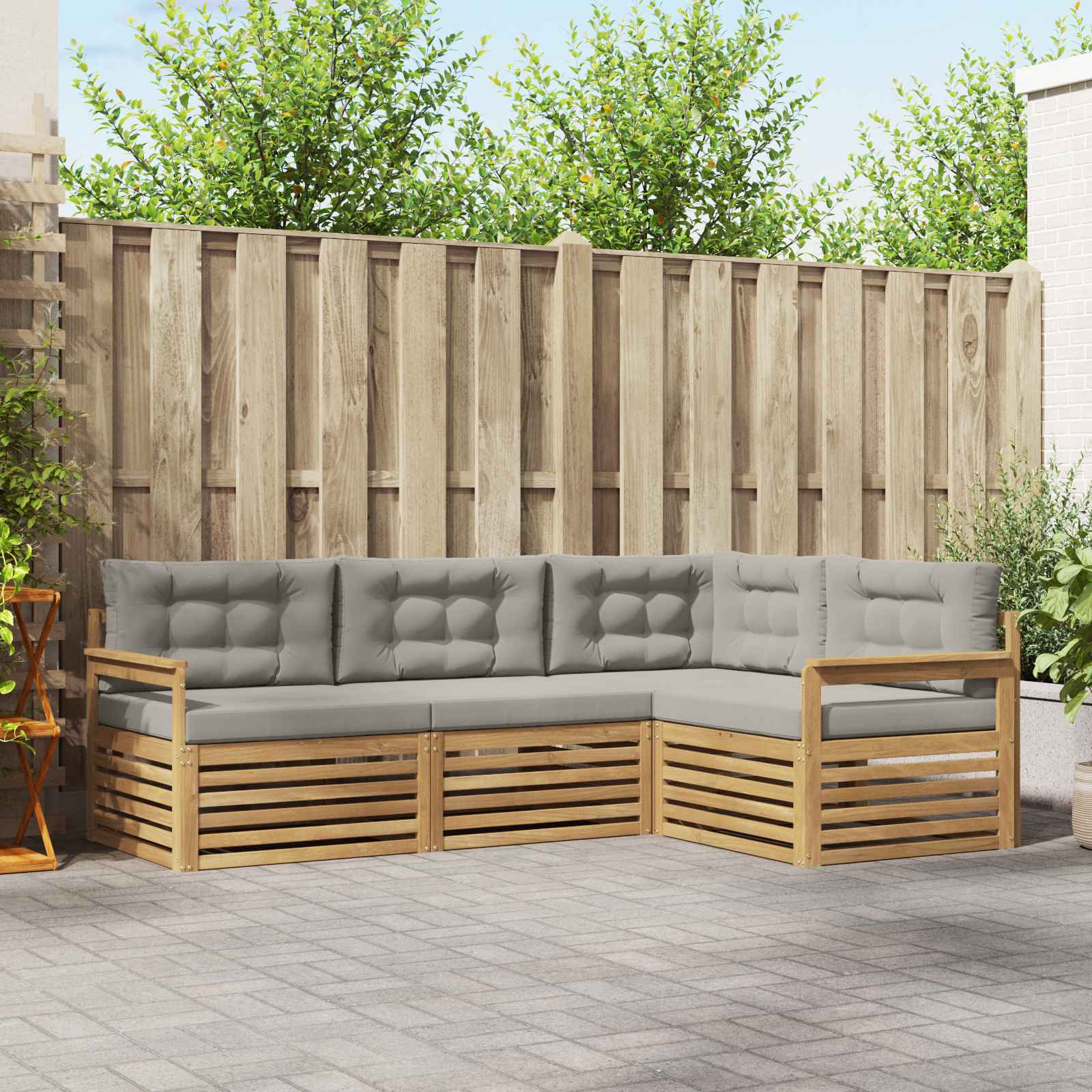 Outdoor-Sofagarnitur 5 stk. Weiß und Hellgrau Polyester