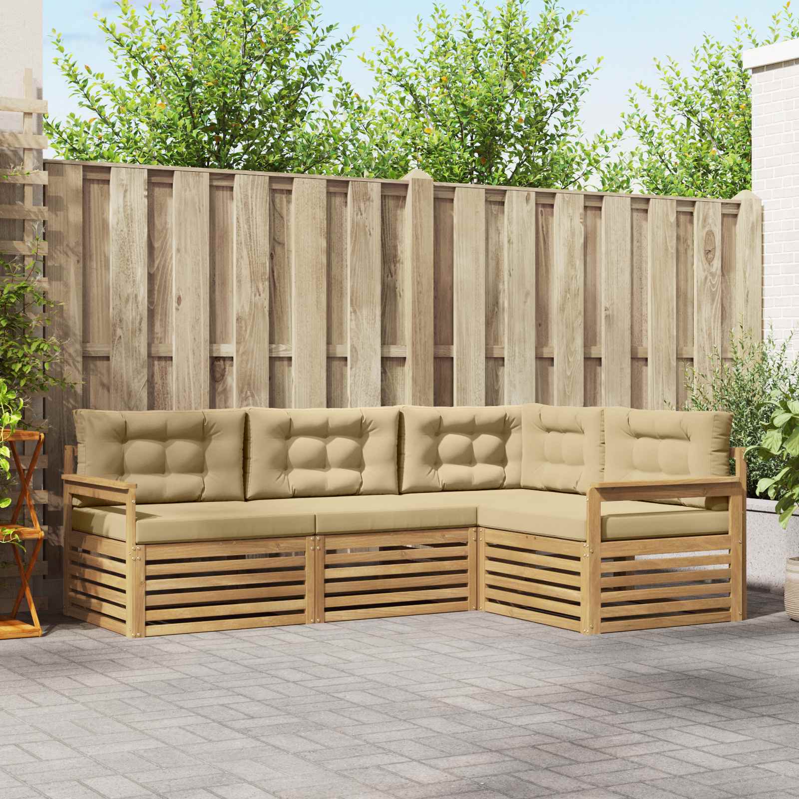 Outdoor-Sofagarnitur 5 stk. Weiß und Beige Polyester