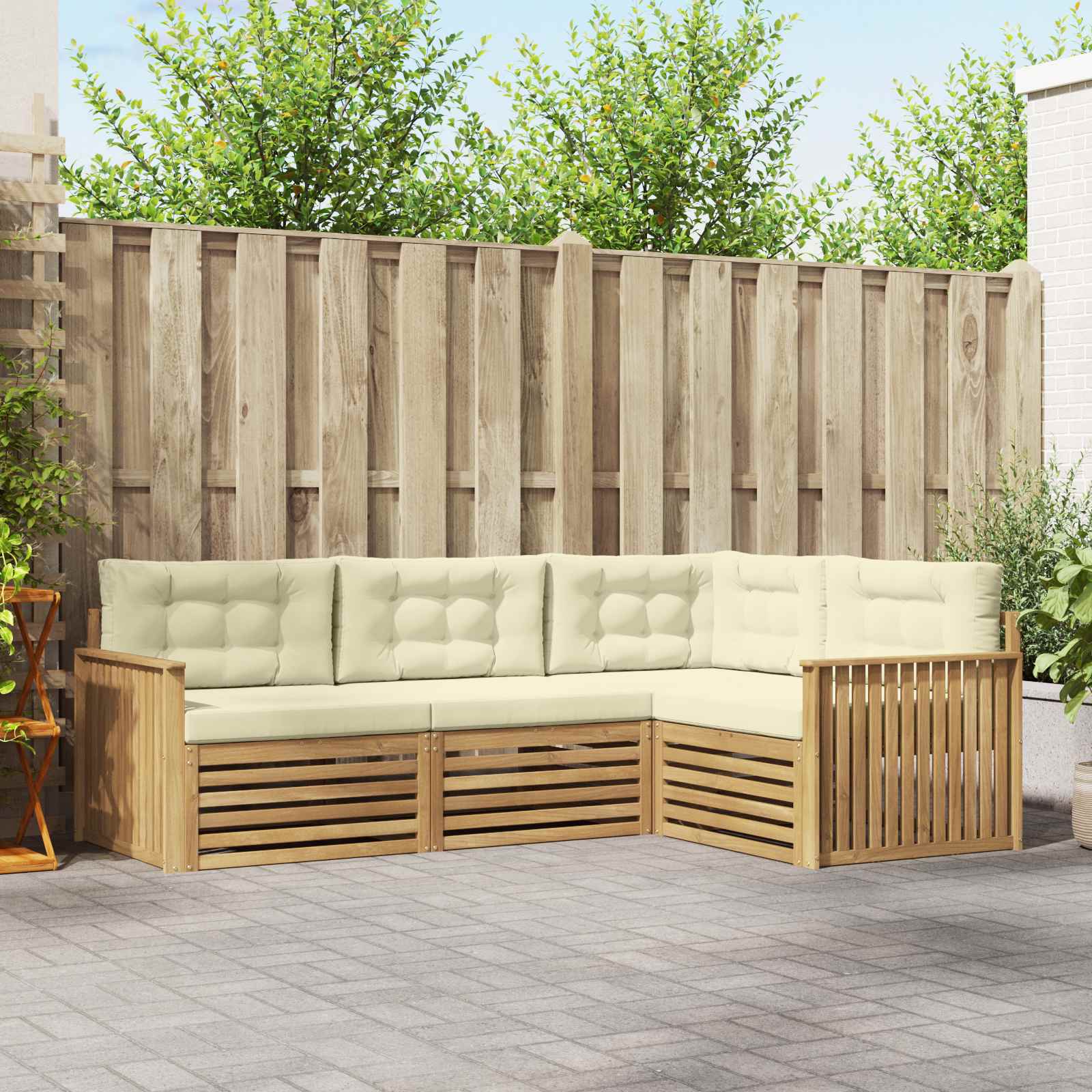 Outdoor-Sofagarnitur 4 Stk. Weiß und Creme Polyester