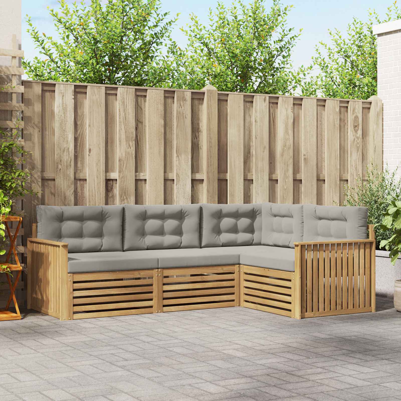 Outdoor-Sofagarnitur 4 stk. Weiß und Hellgrau Polyester