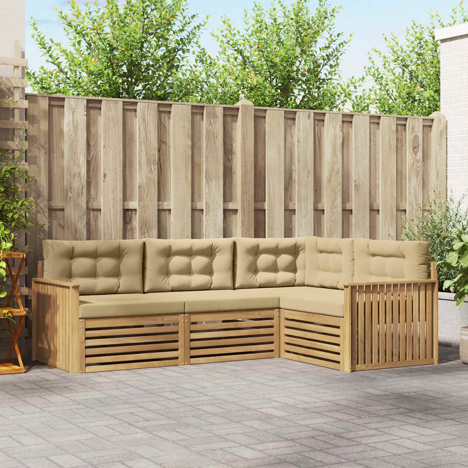 Outdoor-Sofagarnitur 4 Stk. Weiß und Beige Polyester