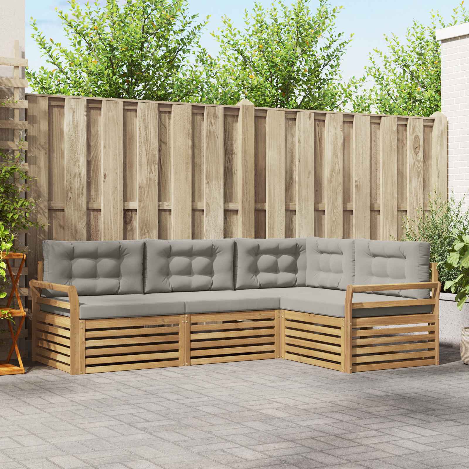 Outdoor-Sofagarnitur 4 Stk. Weiß und Hellgrau Polyester