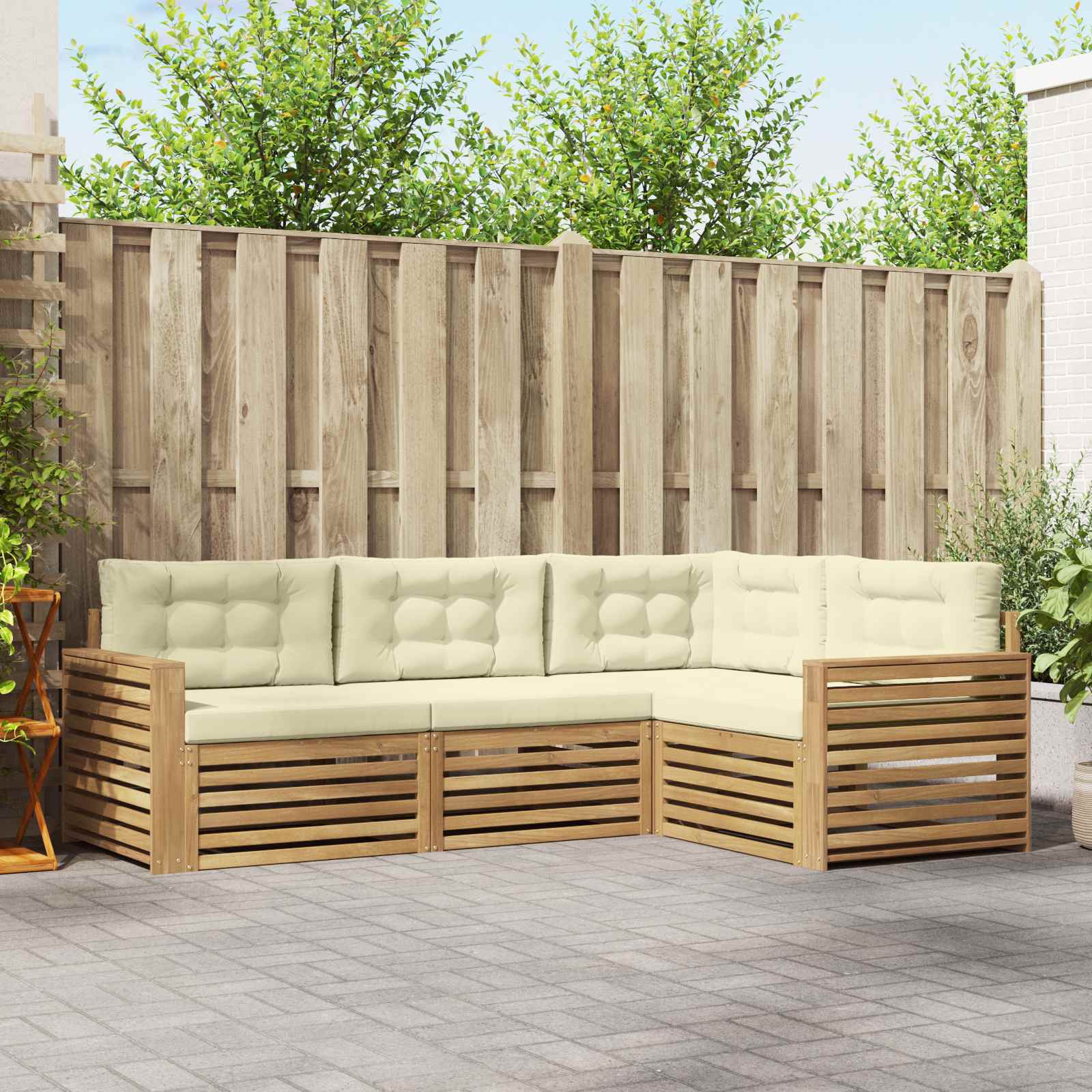 Outdoor-Sofagarnitur 4 Stk. Weiß und Creme Polyester