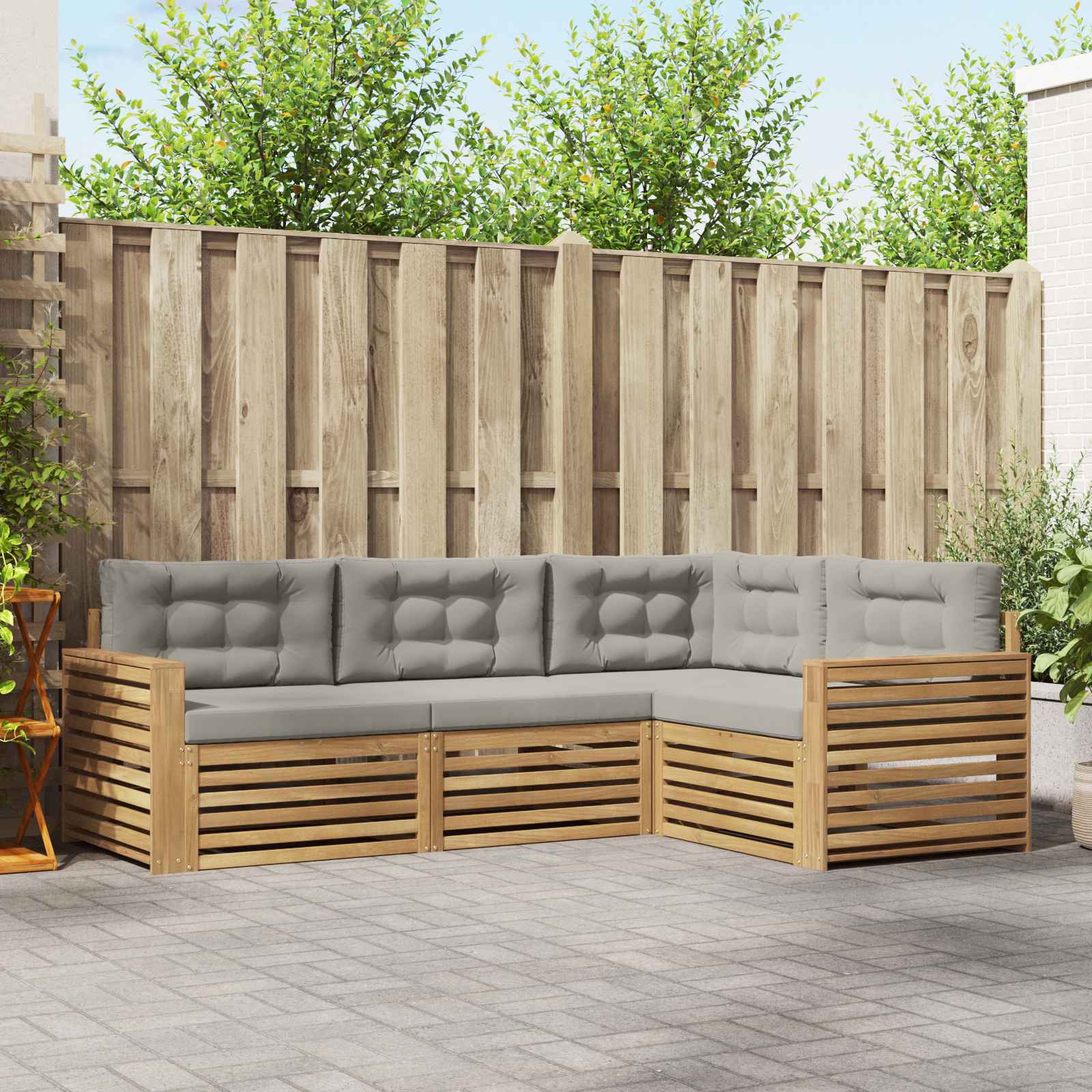 Outdoor-Sofagarnitur 4 Stk. Weiß und Hellgrau Polyester