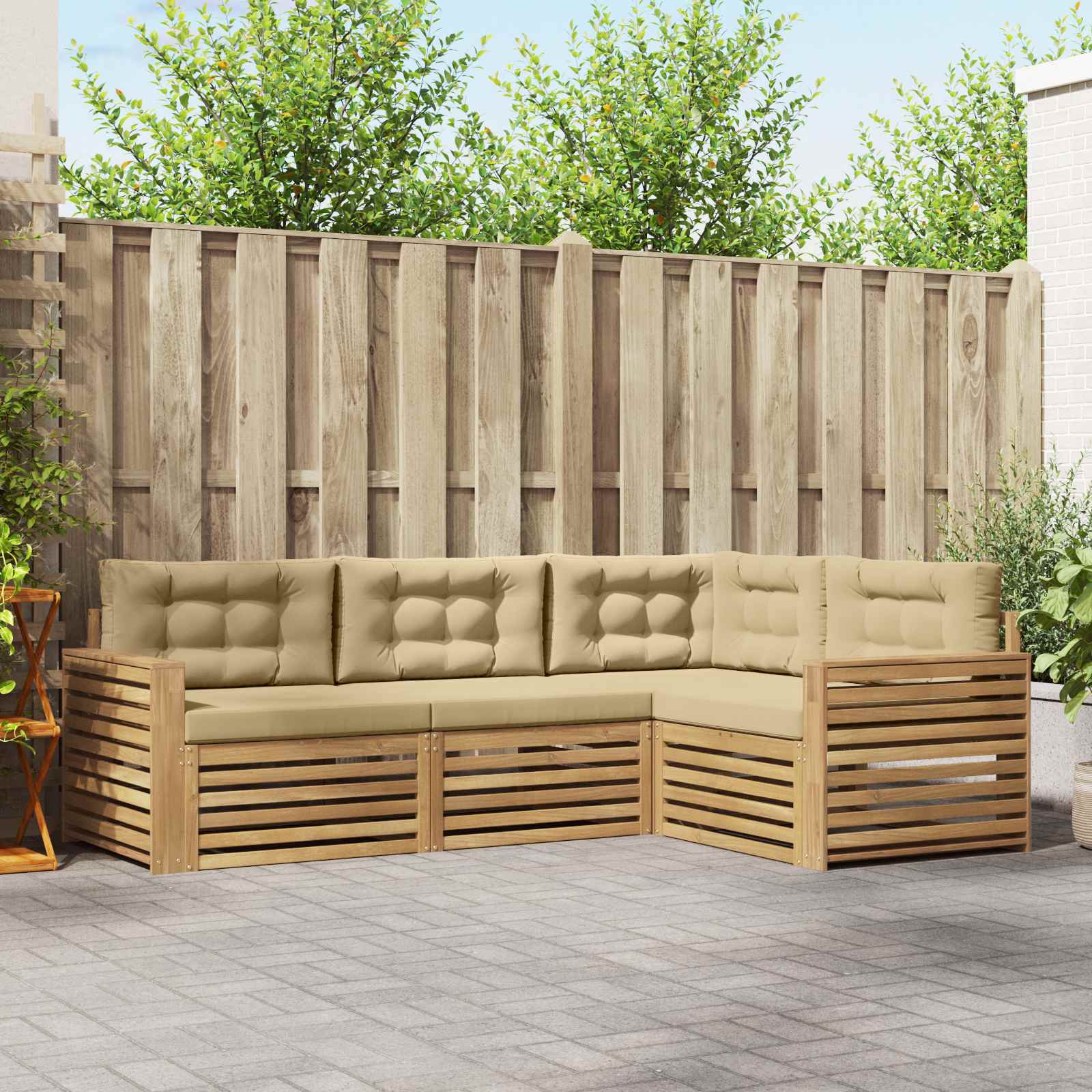 Outdoor-Sofagarnitur 4 Stk. Weiß und Beige Polyester