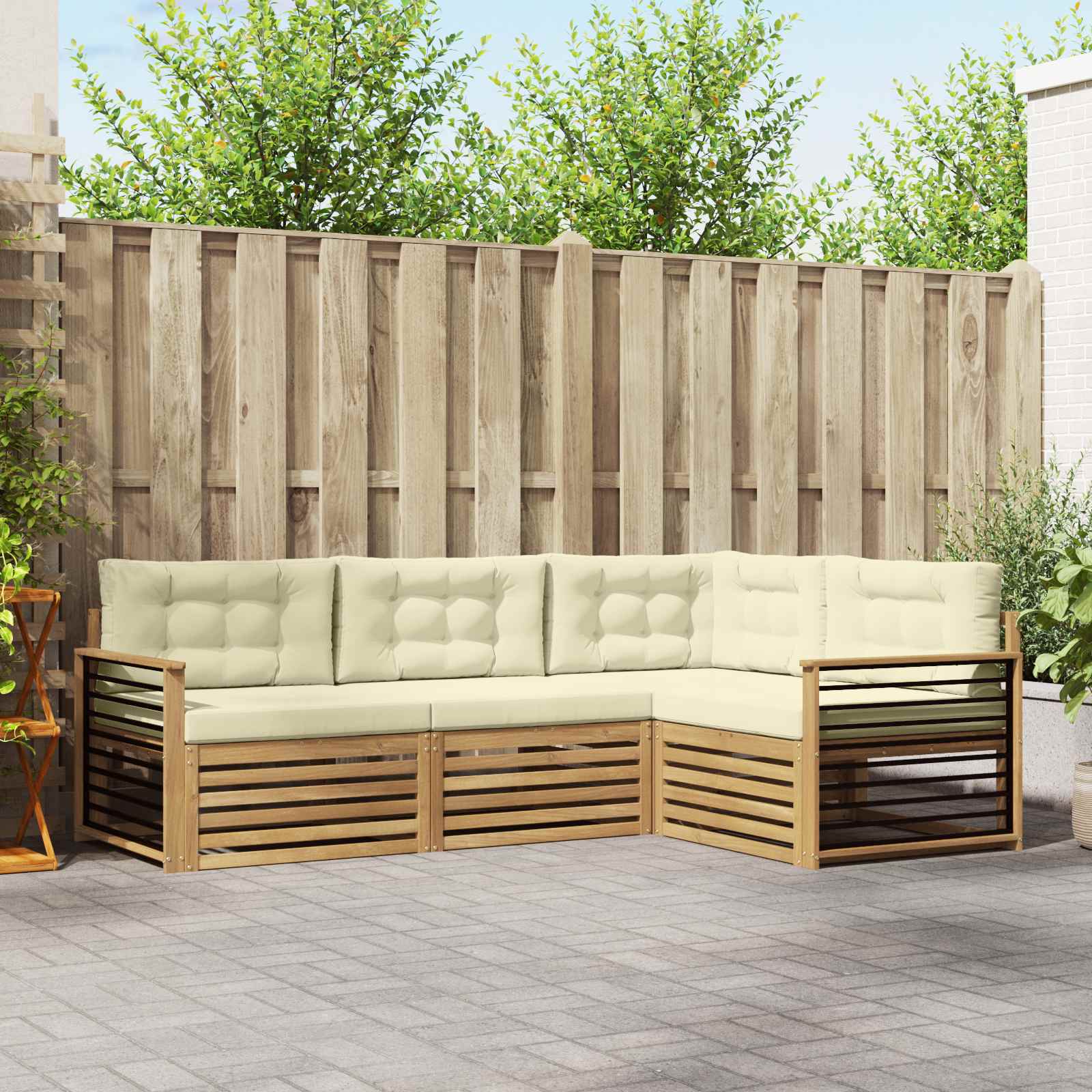 Outdoor-Sofagarnitur 5 stk. Weiß und Creme Polyester