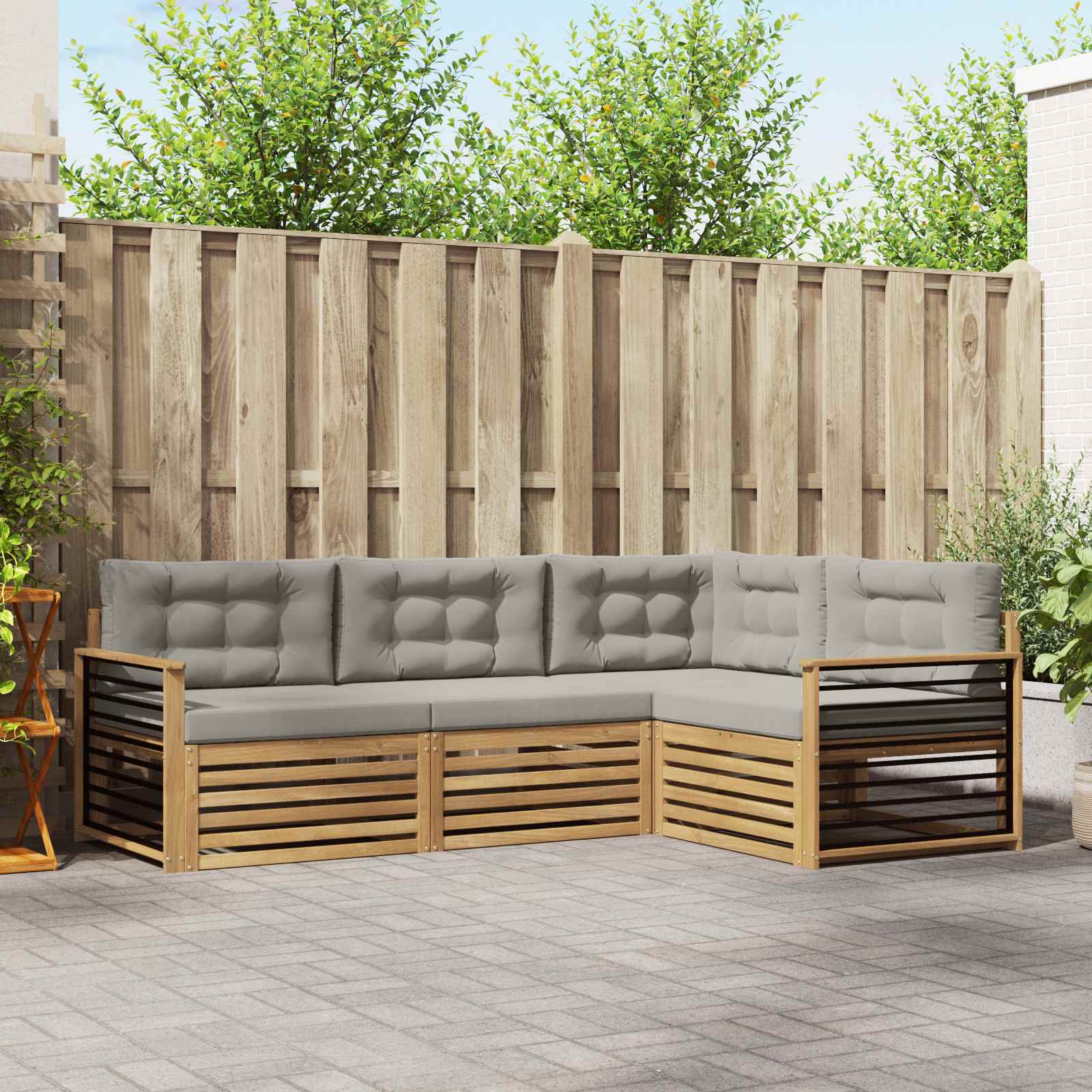 Outdoor-Sofagarnitur 5 stk. Weiß und Hellgrau Polyester