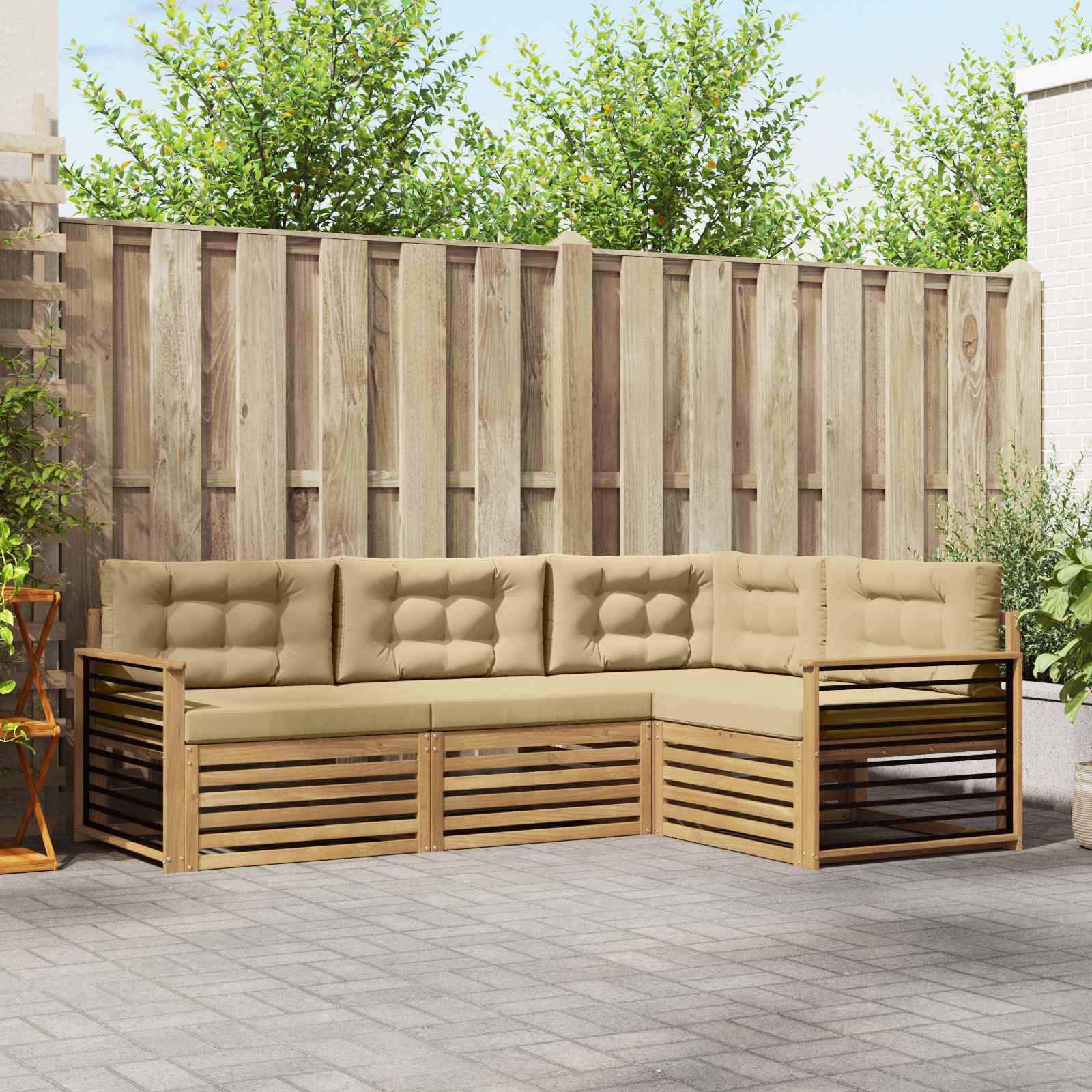 Outdoor-Sofagarnitur 5 stk. Weiß und Beige Polyester