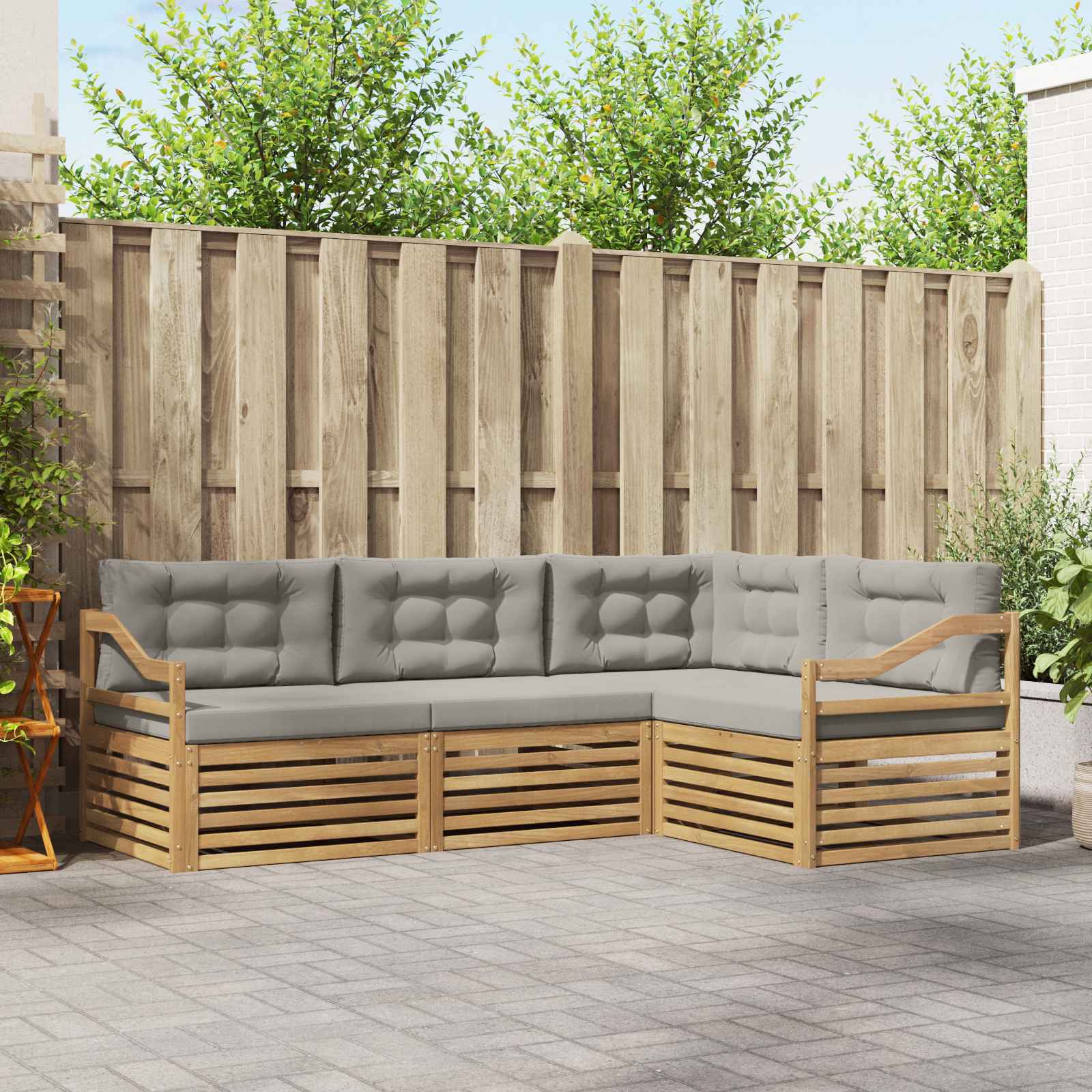 Outdoor-Sofagarnitur 4 stk. Weiß und Hellgrau Polyester