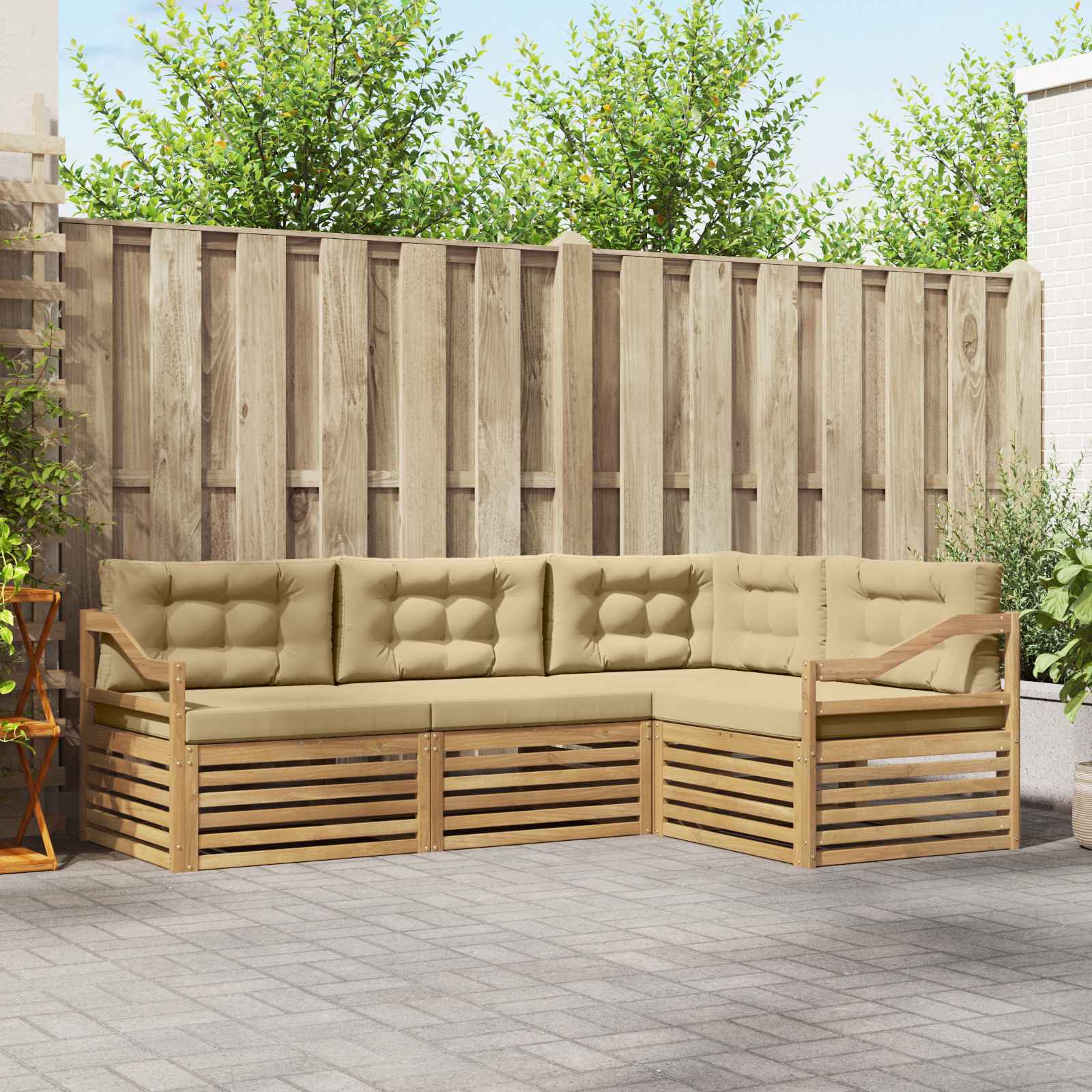 Outdoor-Sofagarnitur 4 stk. Weiß und Beige Polyester