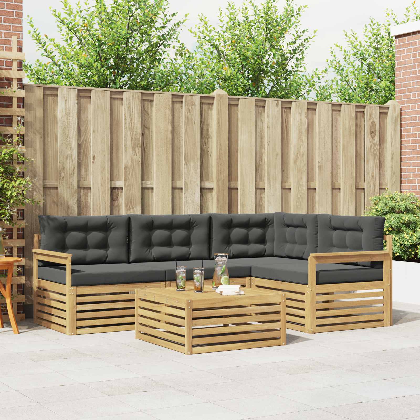 Outdoor-Sofagarnitur 6 stk. Weiß und Anthrazit Polyester