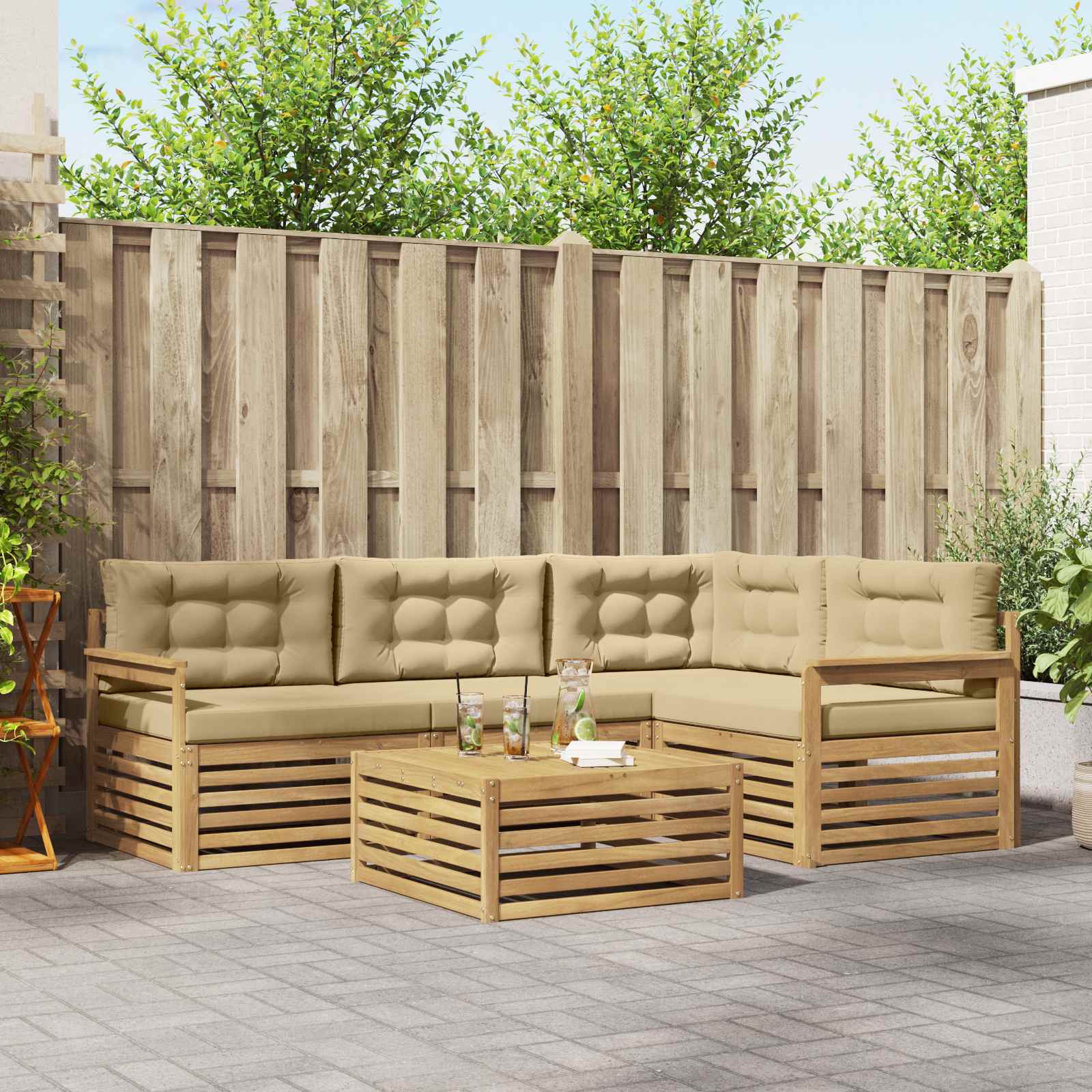 Outdoor-Sofagarnitur 6 stk. Weiß und Beige Polyester