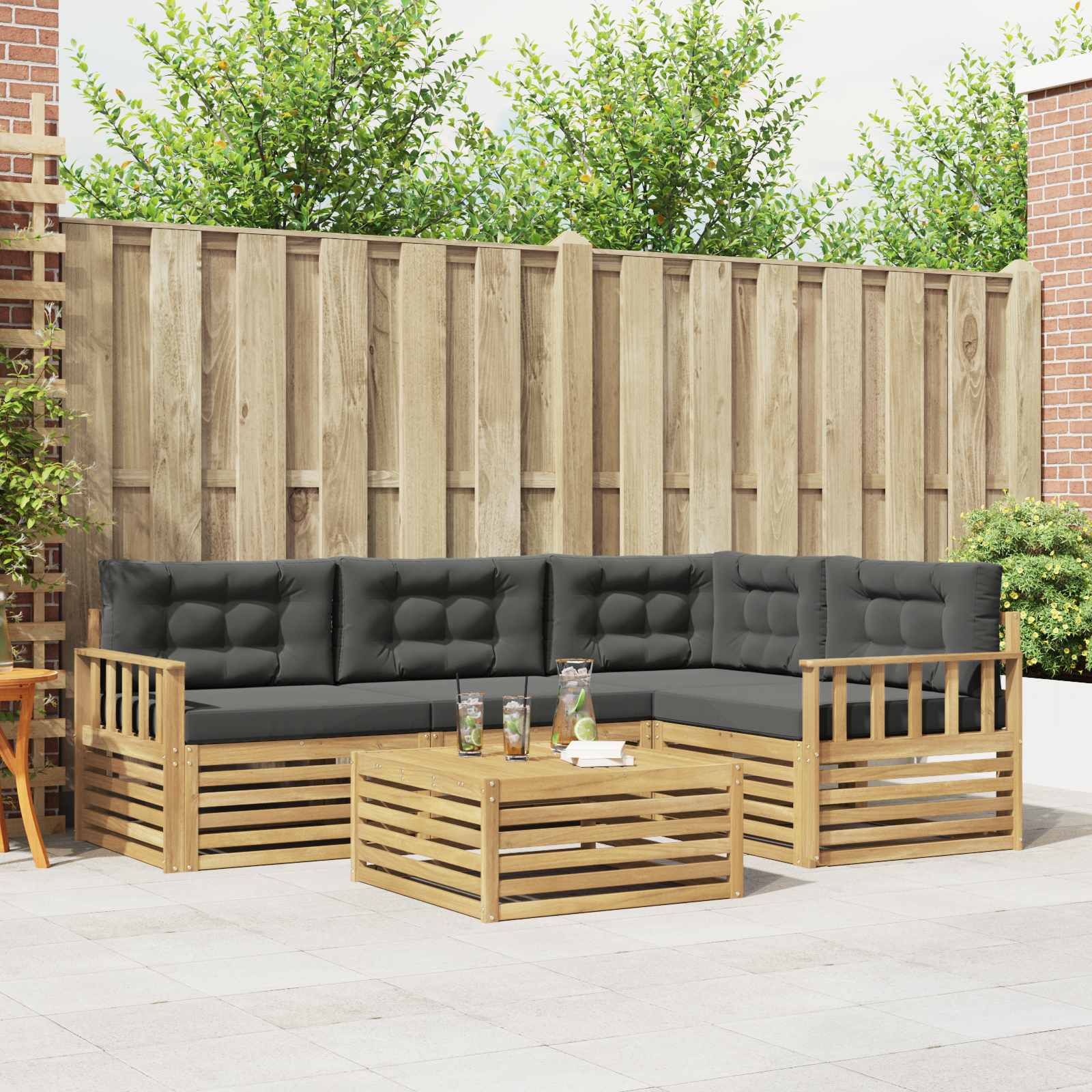Outdoor-Sofagarnitur 6 stk. Weiß und Anthrazit Polyester