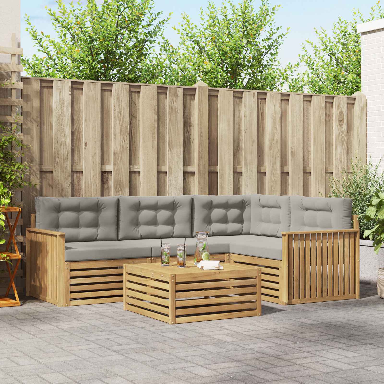 Outdoor-Sofagarnitur 5 Stk. Weiß und Hellgrau Polyester