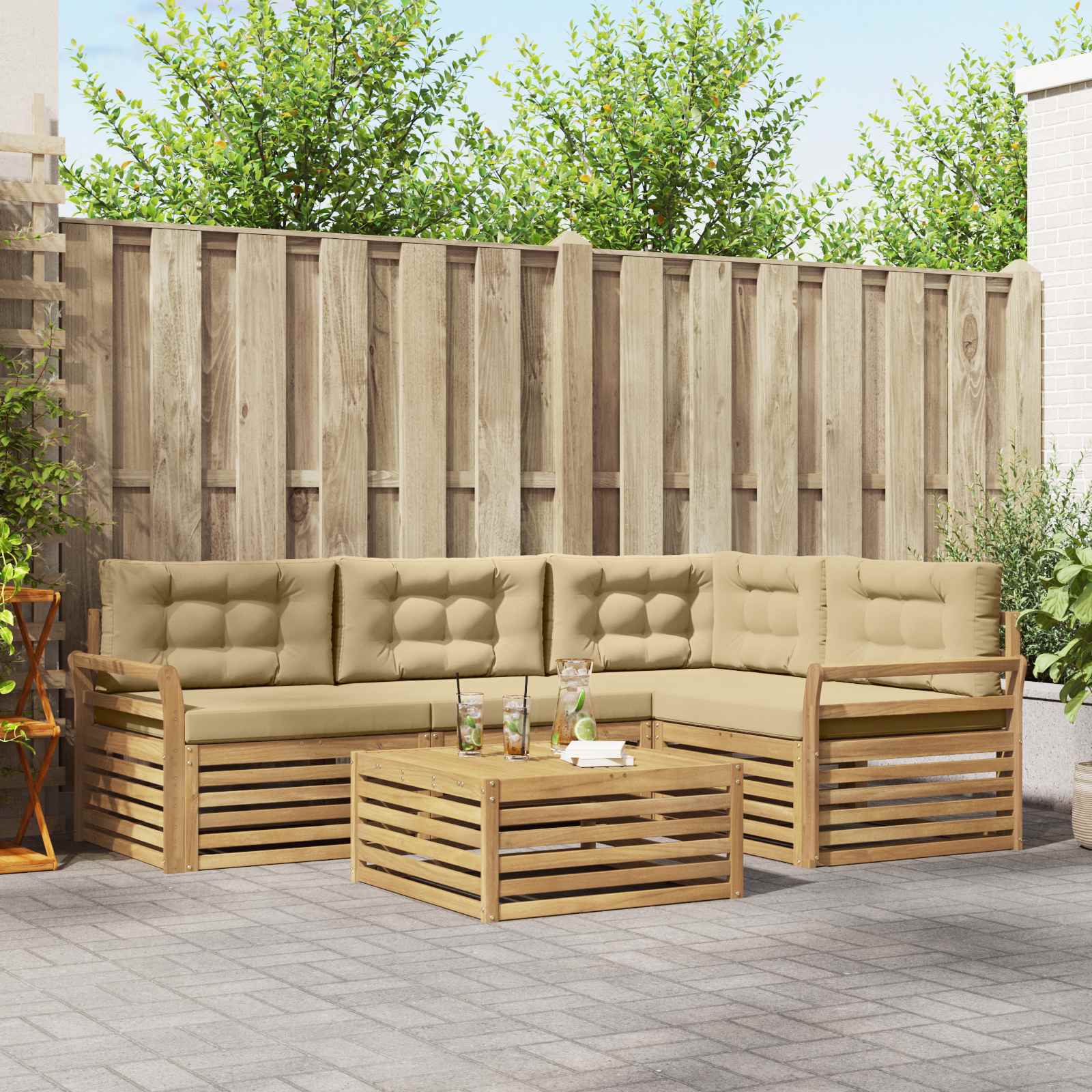 Outdoor-Sofagarnitur 5 Stk. Weiß und Beige Polyester