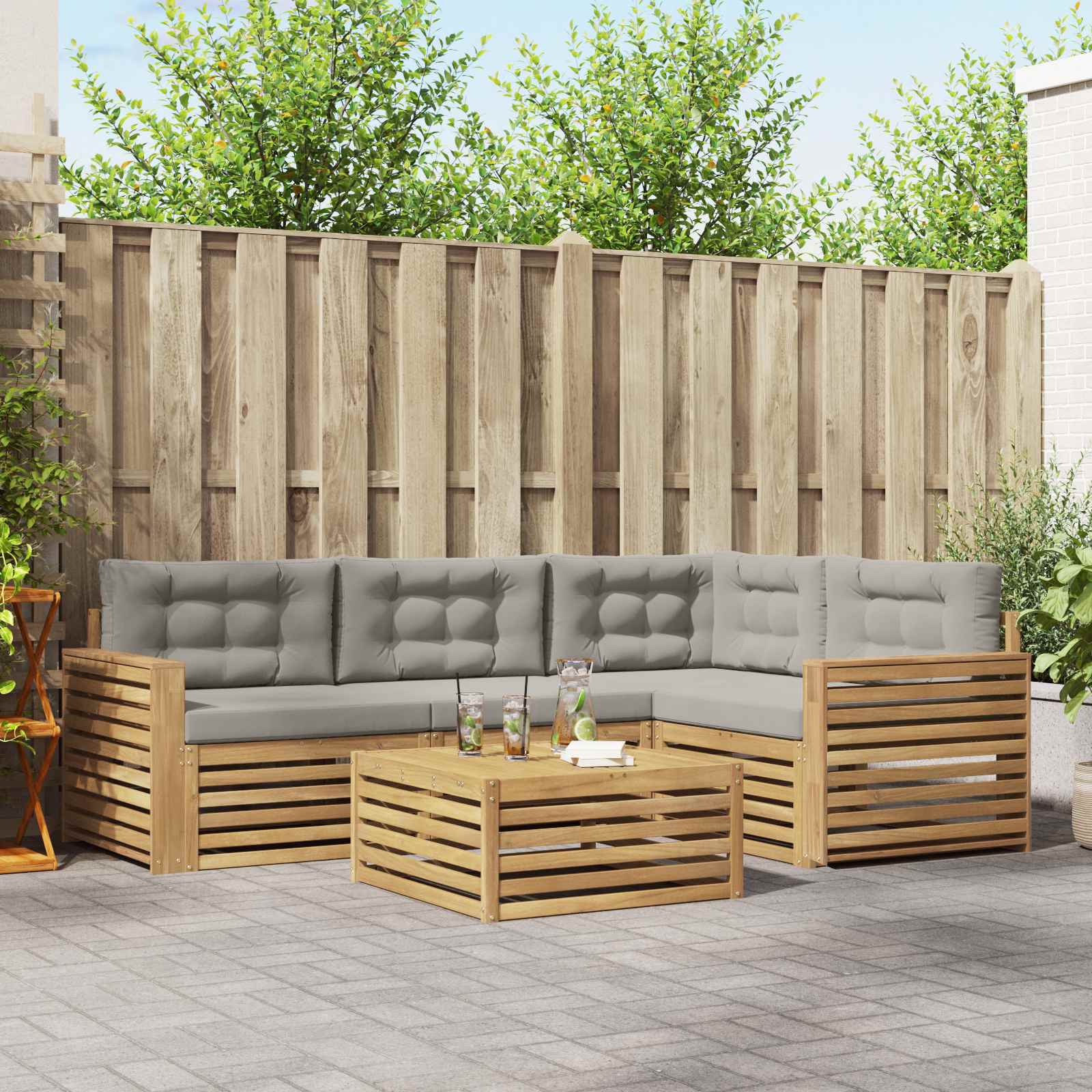 Outdoor-Sofagarnitur 5 Stk. Weiß und Hellgrau Polyester