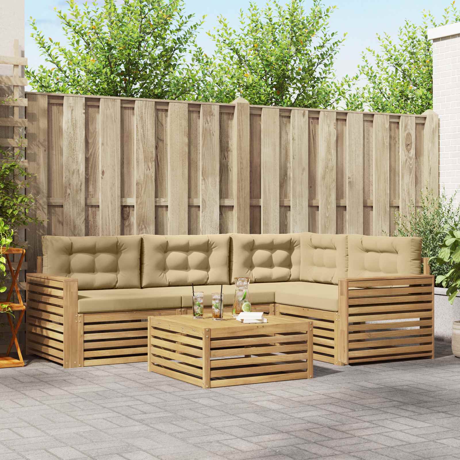 Outdoor-Sofagarnitur 5 Stk. Weiß und Beige Polyester