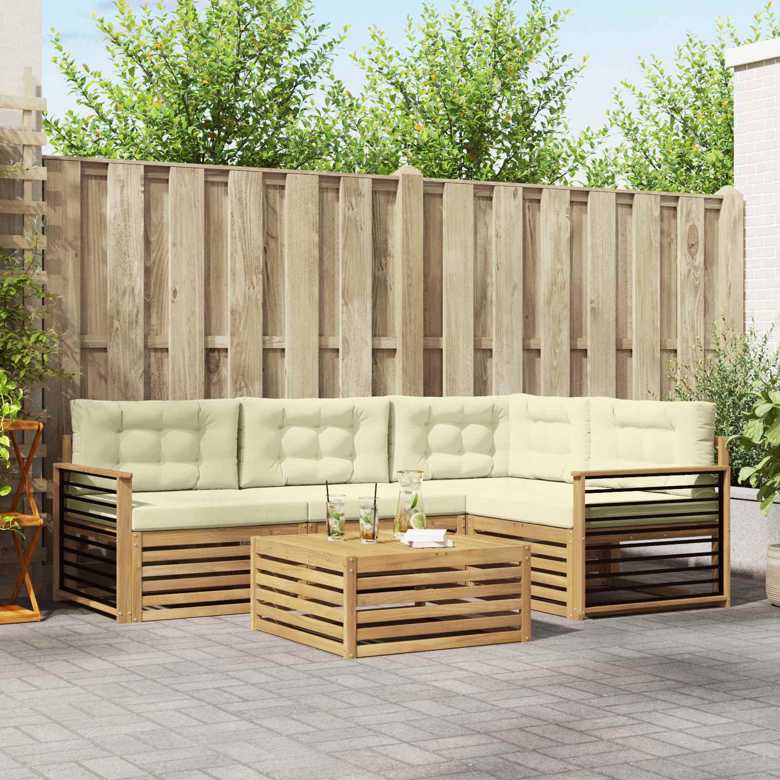 Outdoor-Sofagarnitur 6 stk. Weiß und Creme Polyester
