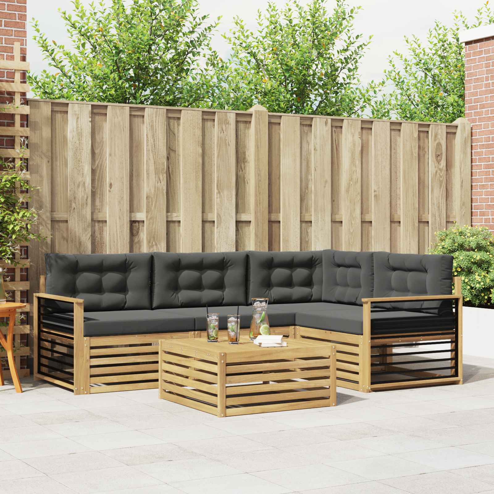 Outdoor-Sofagarnitur 6 stk. Weiß und Anthrazit Polyester