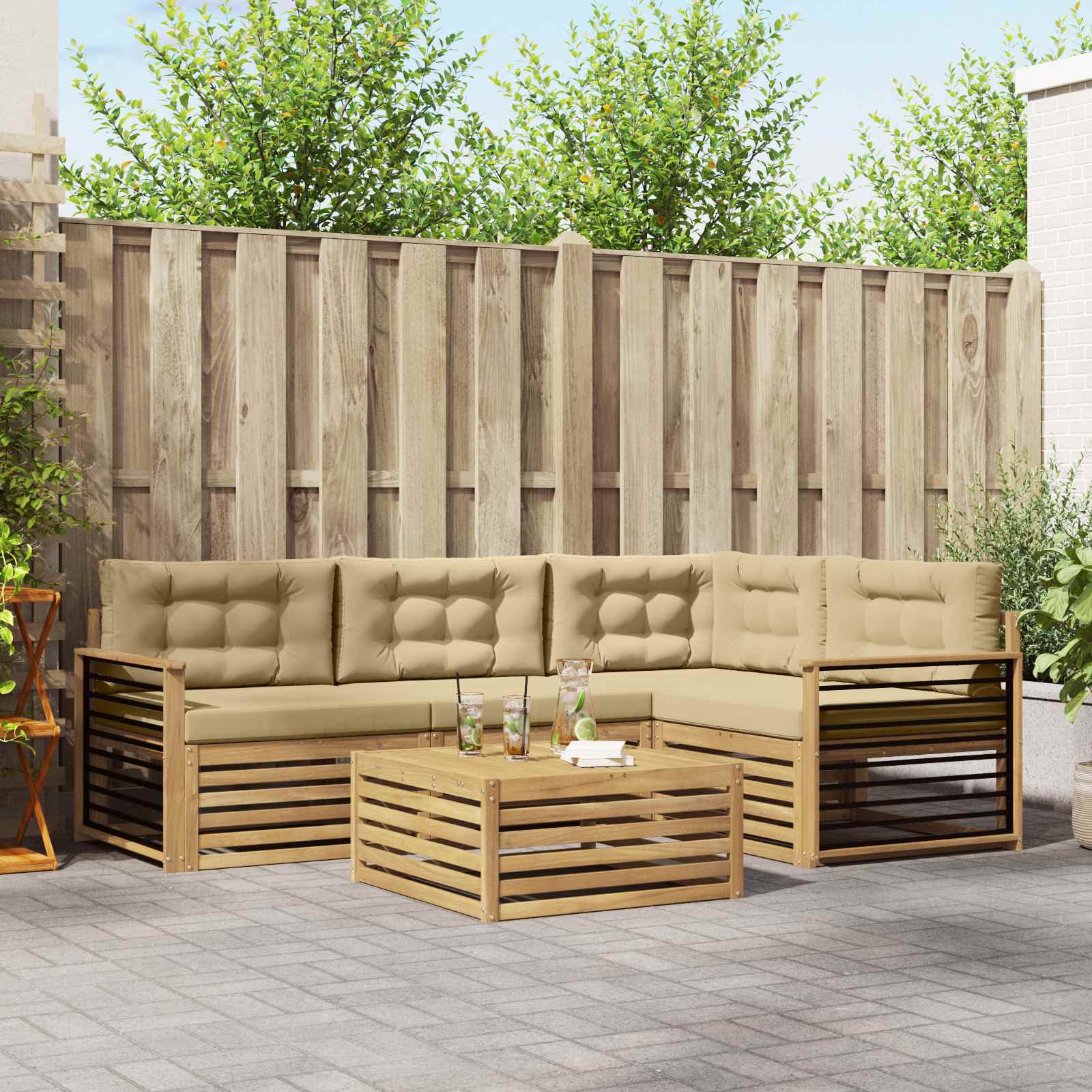 Outdoor-Sofagarnitur 6 stk. Weiß und Beige Polyester