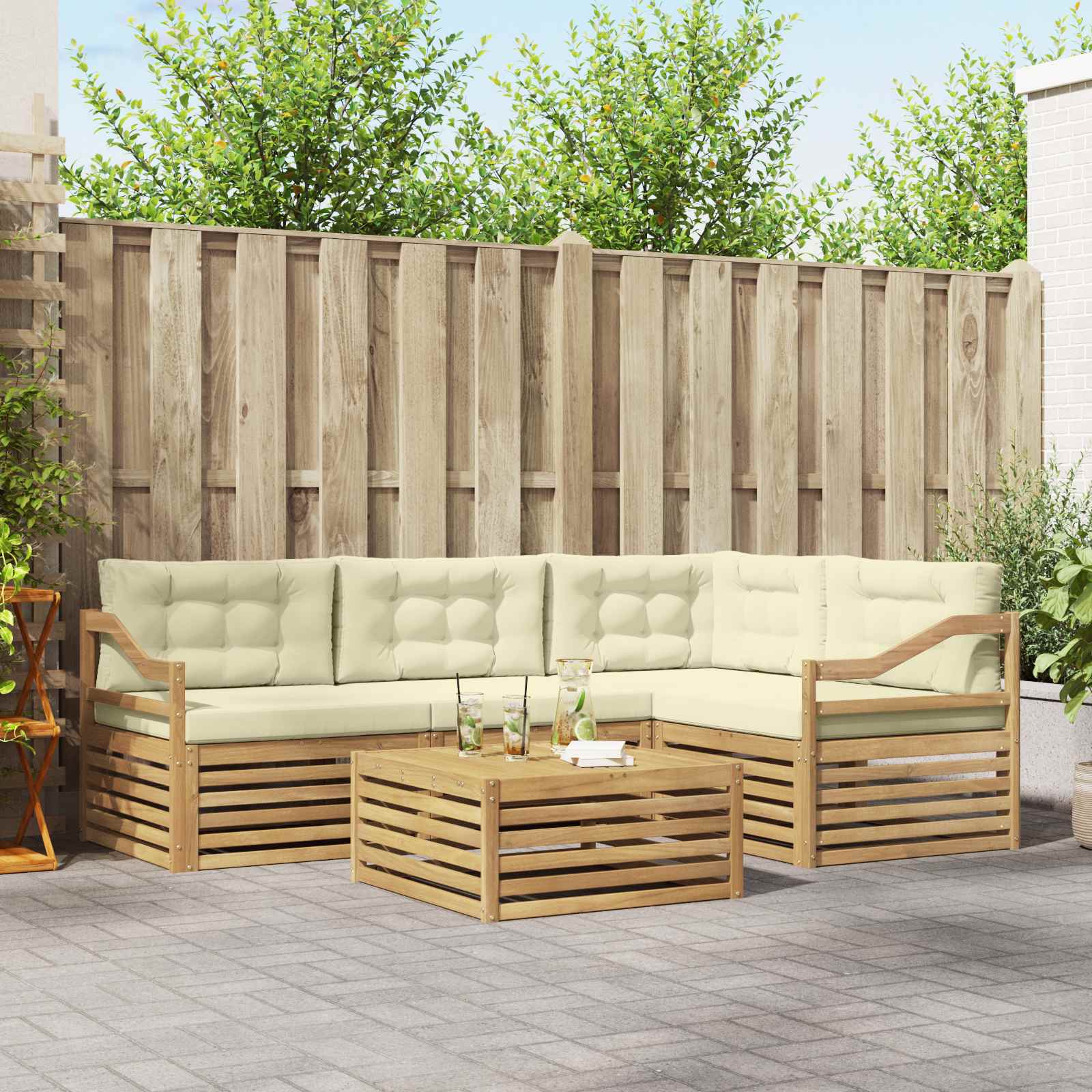 Outdoor-Sofagarnitur 5 stk. Weiß und Creme Polyester