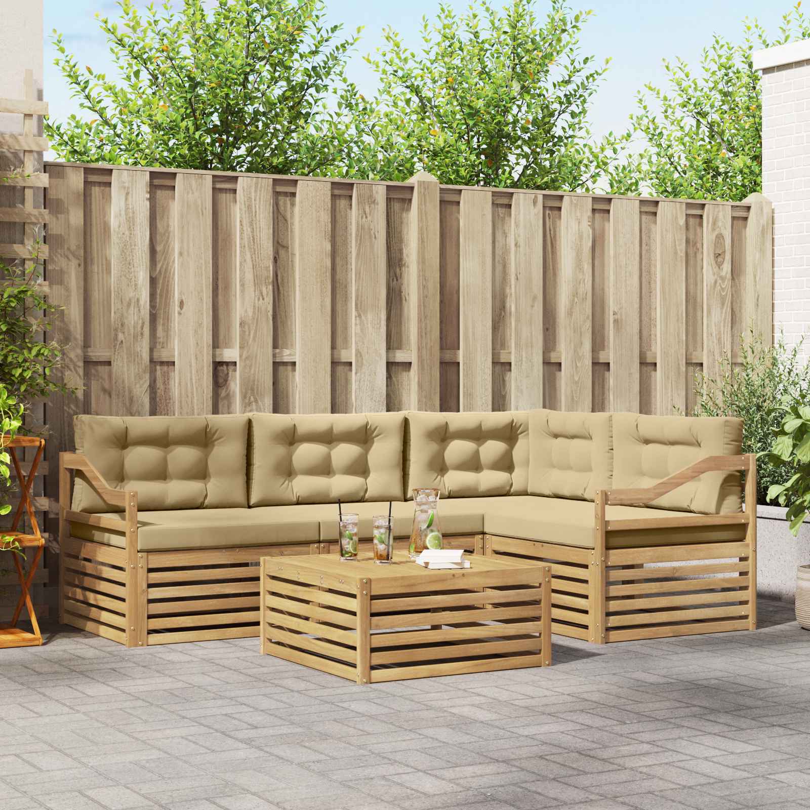 Outdoor-Sofagarnitur 5 stk. Weiß und Beige Polyester