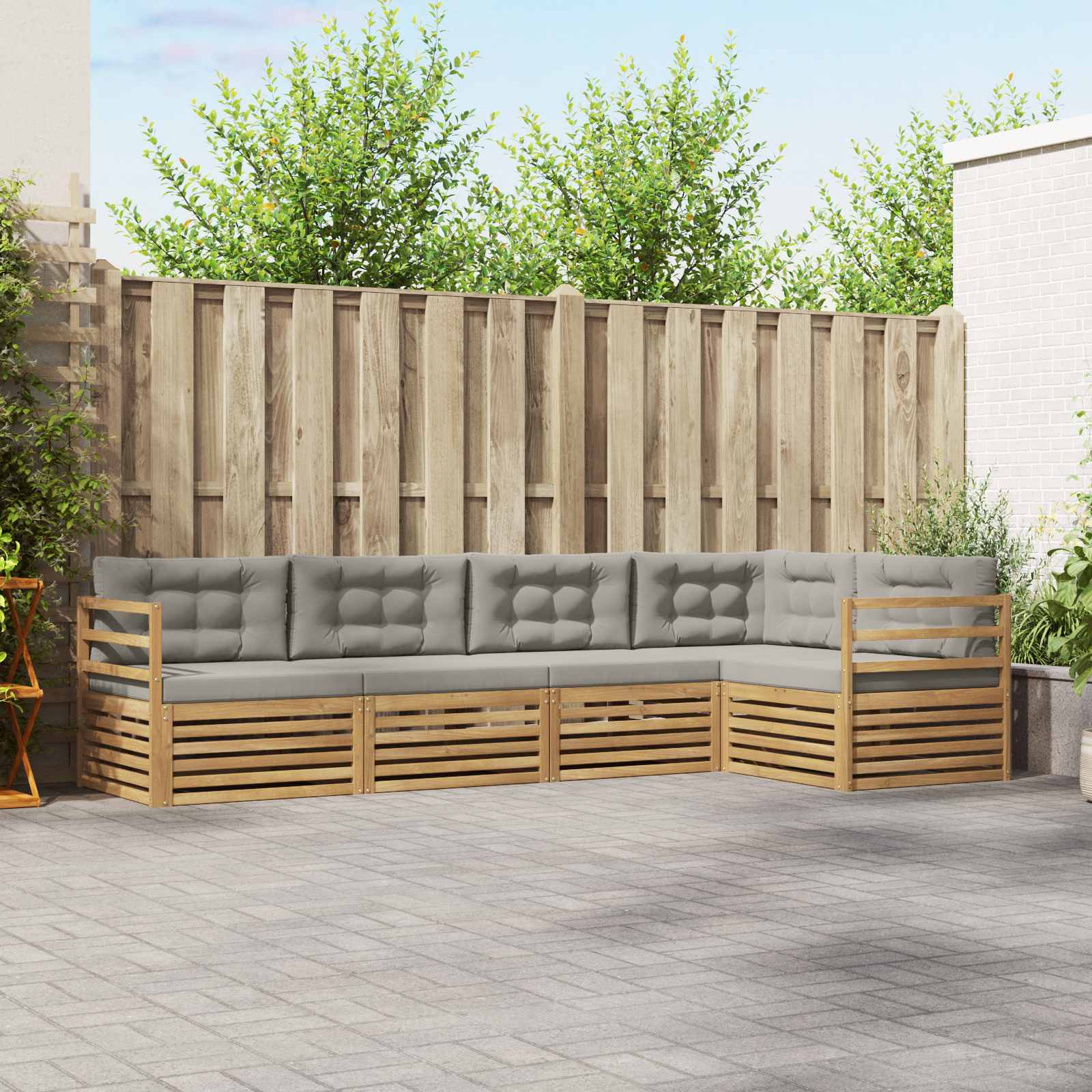 Outdoor-Sofagarnitur 5 stk. Weiß und Hellgrau Polyester