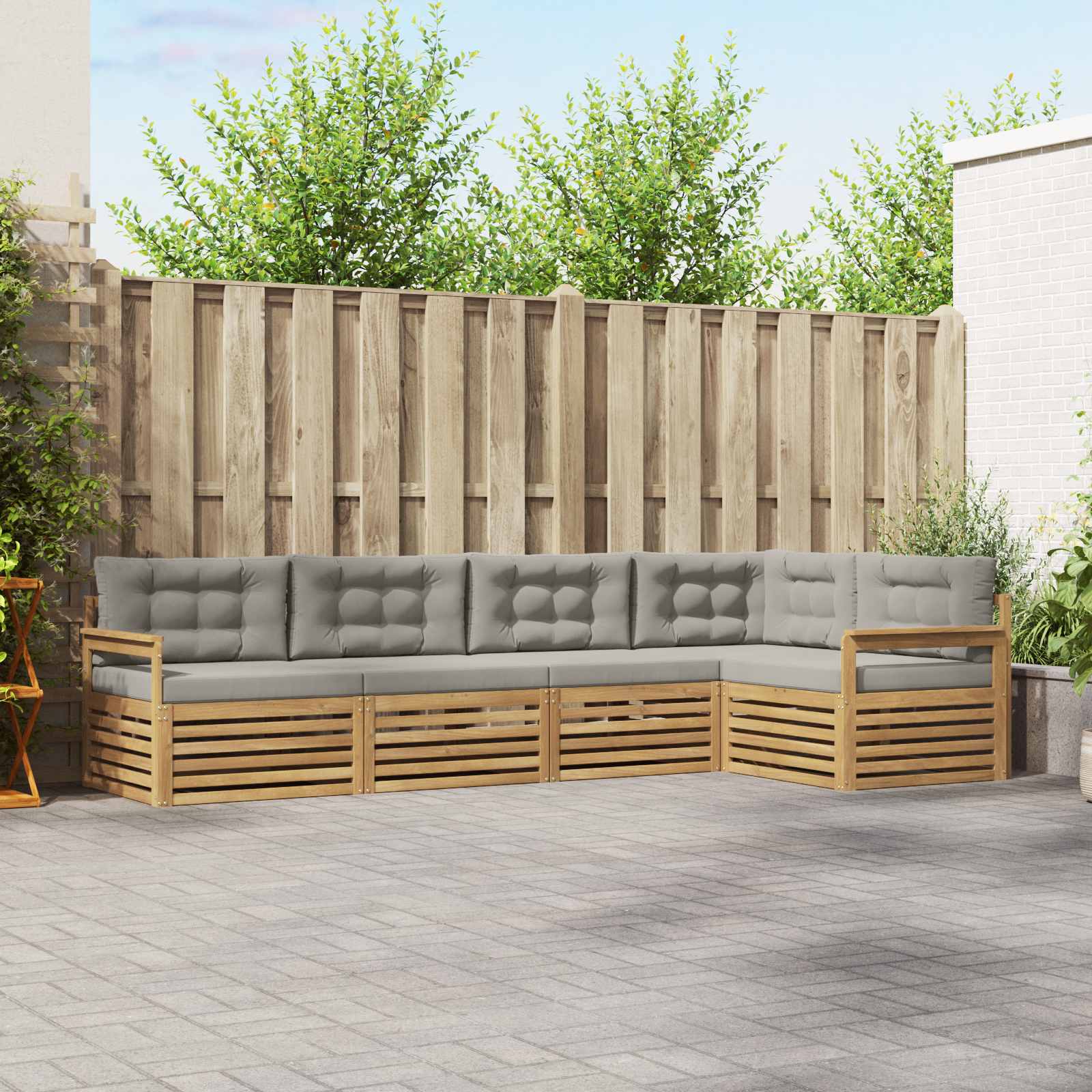 Outdoor-Sofagarnitur 6 stk. Weiß und Hellgrau Polyester