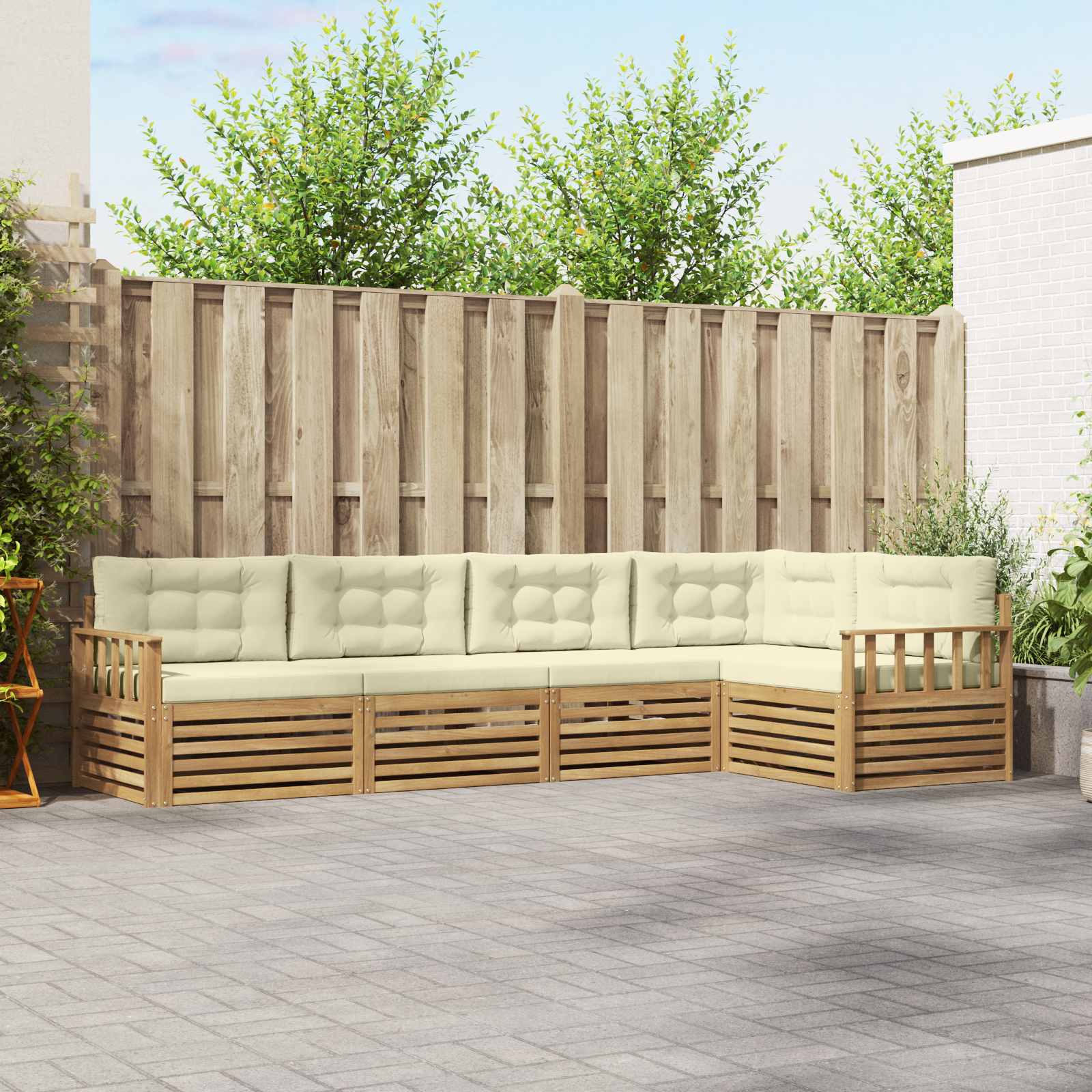 Outdoor-Sofagarnitur 6 stk. Weiß und Creme Polyester