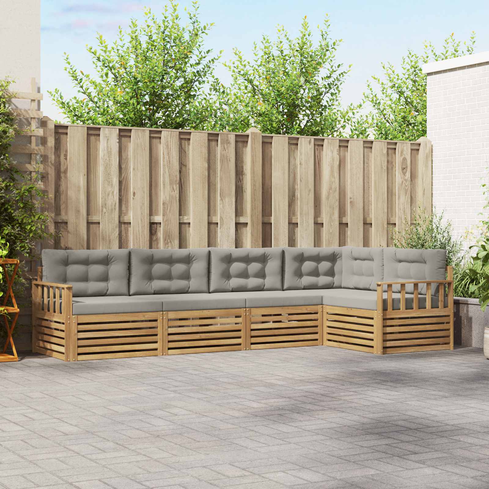 Outdoor-Sofagarnitur 6 stk. Weiß und Hellgrau Polyester