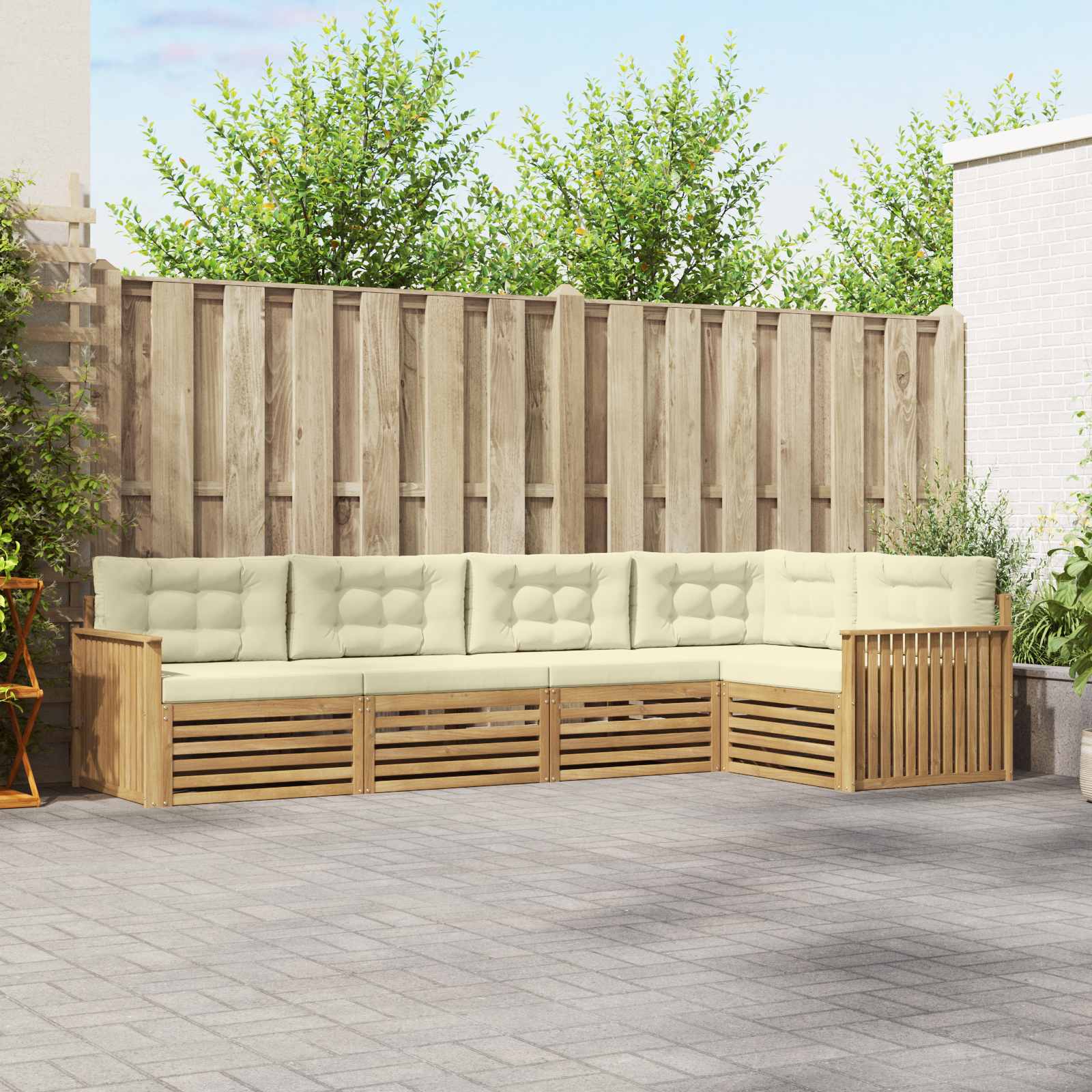 Outdoor-Sofagarnitur 5 Stk. Weiß und Creme Polyester