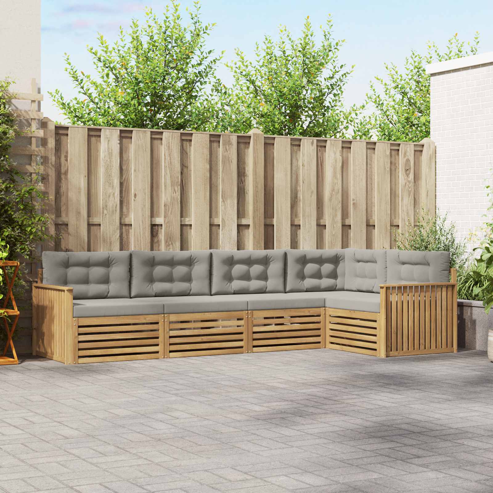Outdoor-Sofagarnitur 5 Stk. Weiß und Hellgrau Polyester