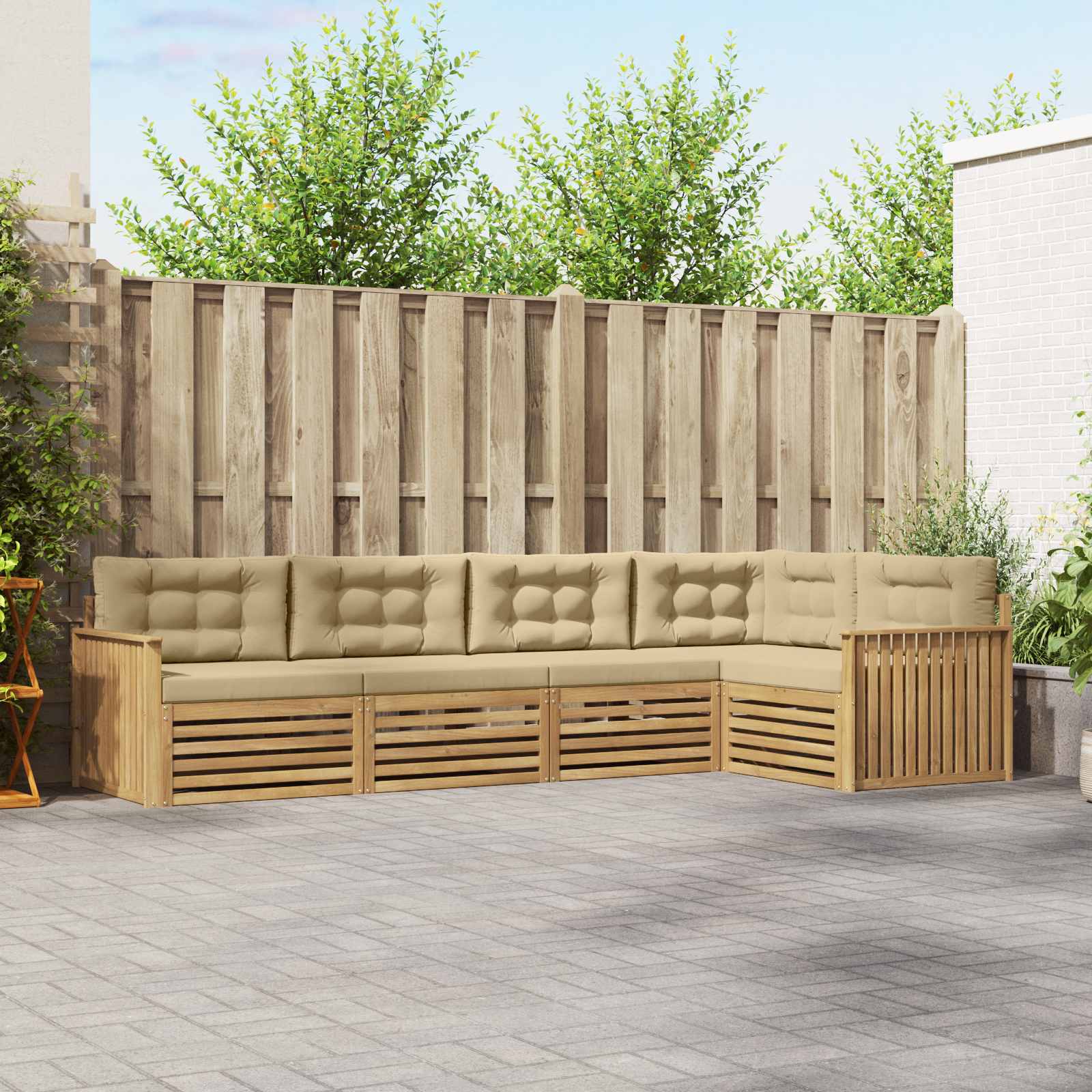 Outdoor-Sofagarnitur 5 Stk. Weiß und Beige Polyester