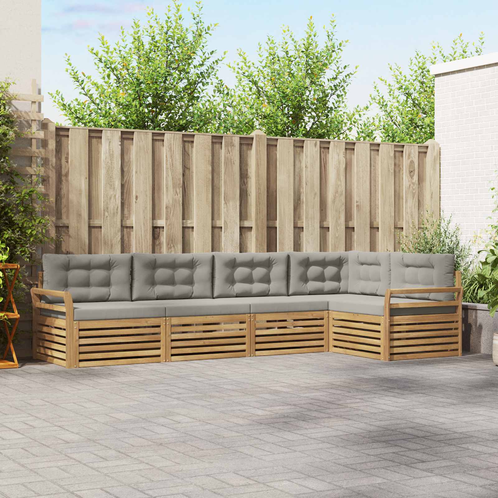 Outdoor-Sofagarnitur 5 Stk. Weiß und Hellgrau Polyester