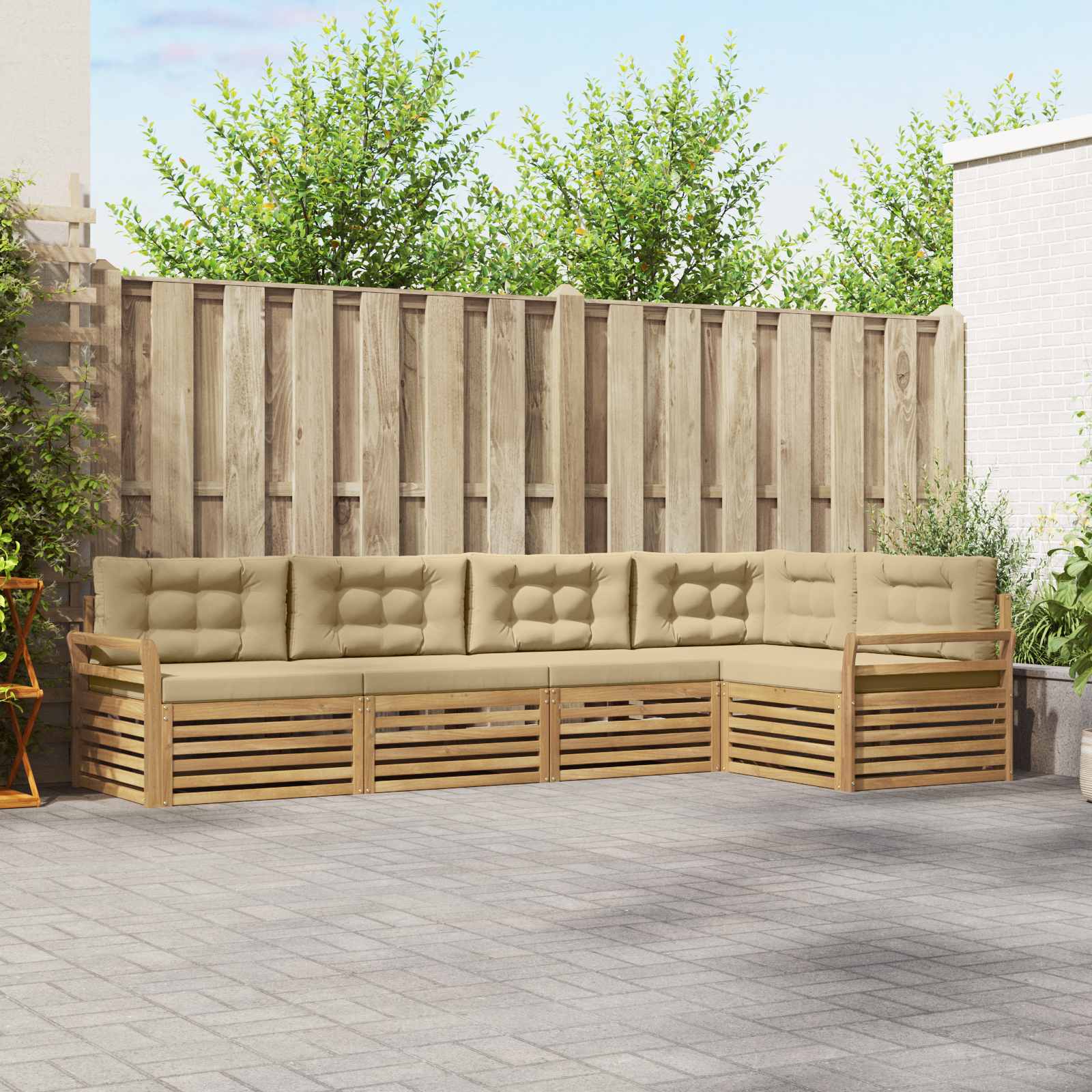 Outdoor-Sofagarnitur 5 Stk. Weiß und Beige Polyester