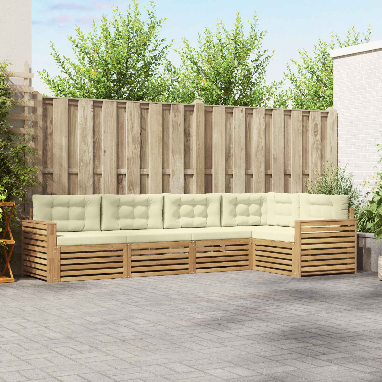 Outdoor-Sofagarnitur 5 Stk. Weiß und Creme Polyester