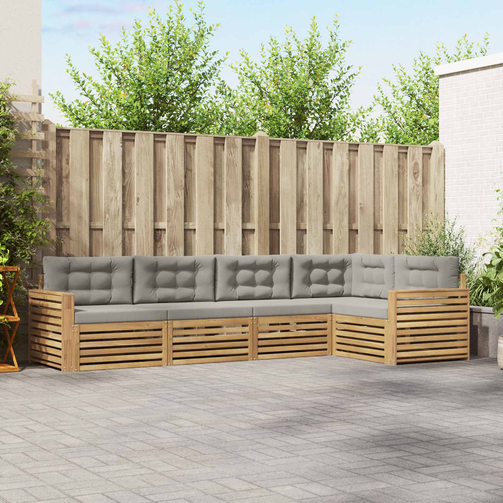 Outdoor-Sofagarnitur 5 Stk. Weiß und Hellgrau Polyester