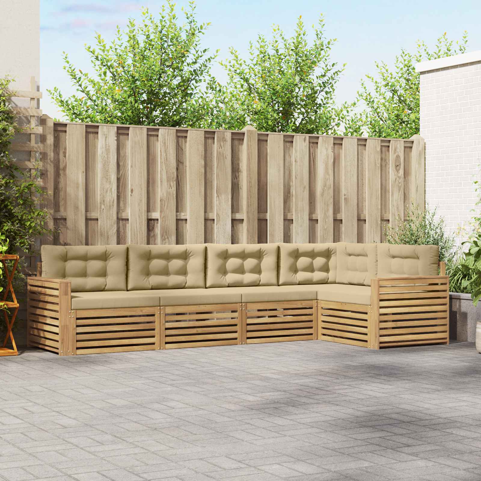 Outdoor-Sofagarnitur 5 stk. Weiß und Beige Polyester