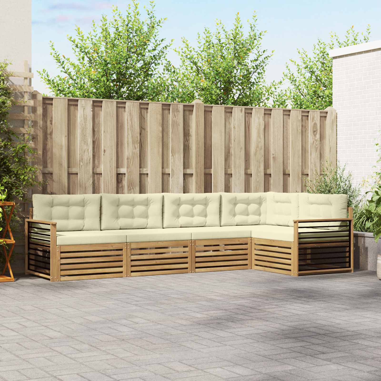 Outdoor-Sofagarnitur 6 stk. Weiß und Creme Polyester
