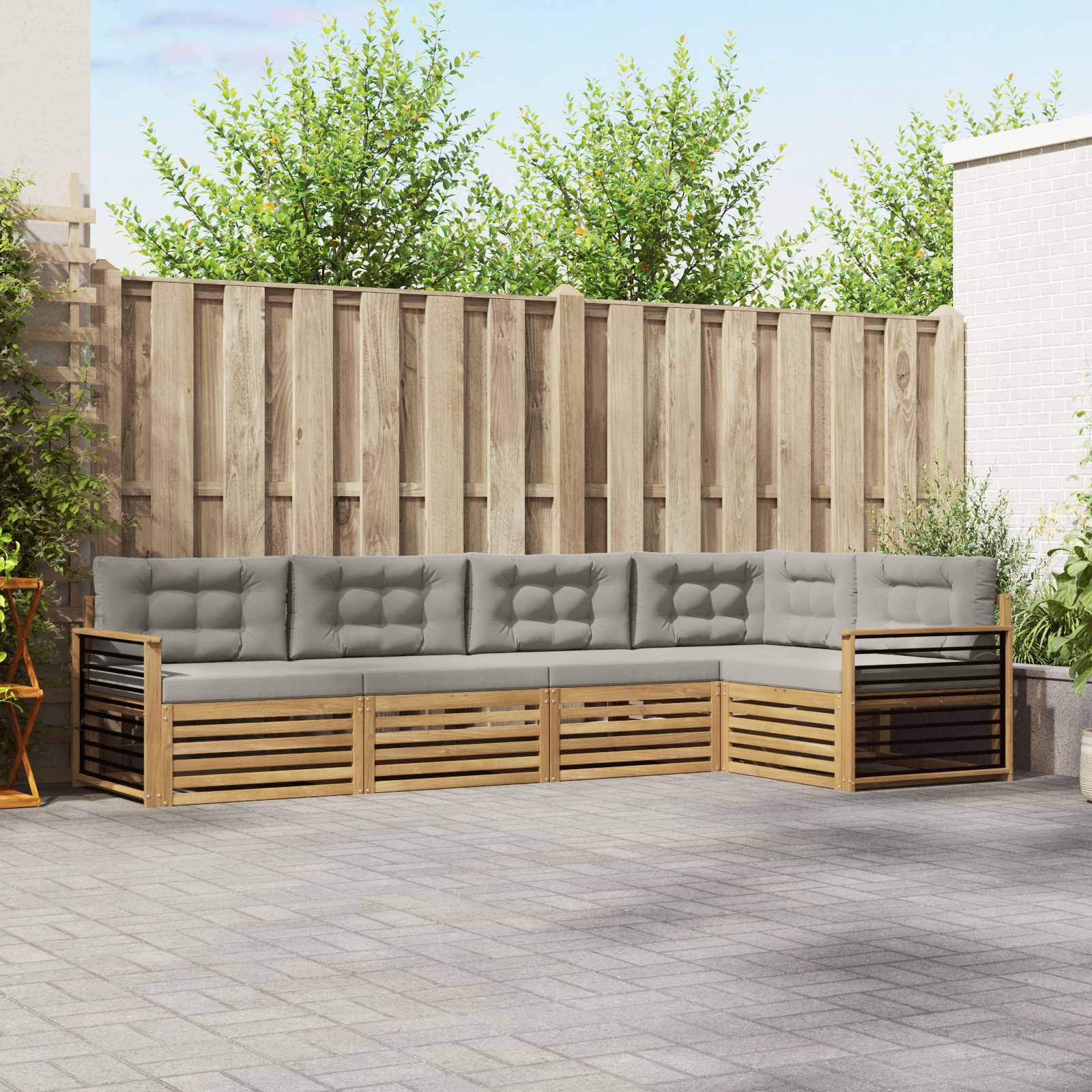 Outdoor-Sofagarnitur 6 stk. Weiß und Hellgrau Polyester