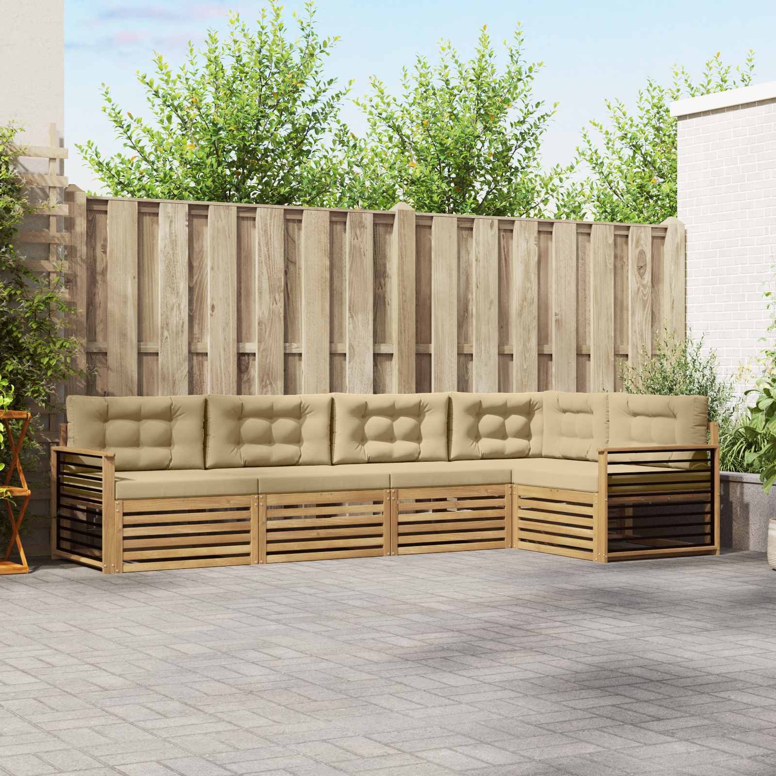 Outdoor-Sofagarnitur 6 stk. Weiß und Beige Polyester