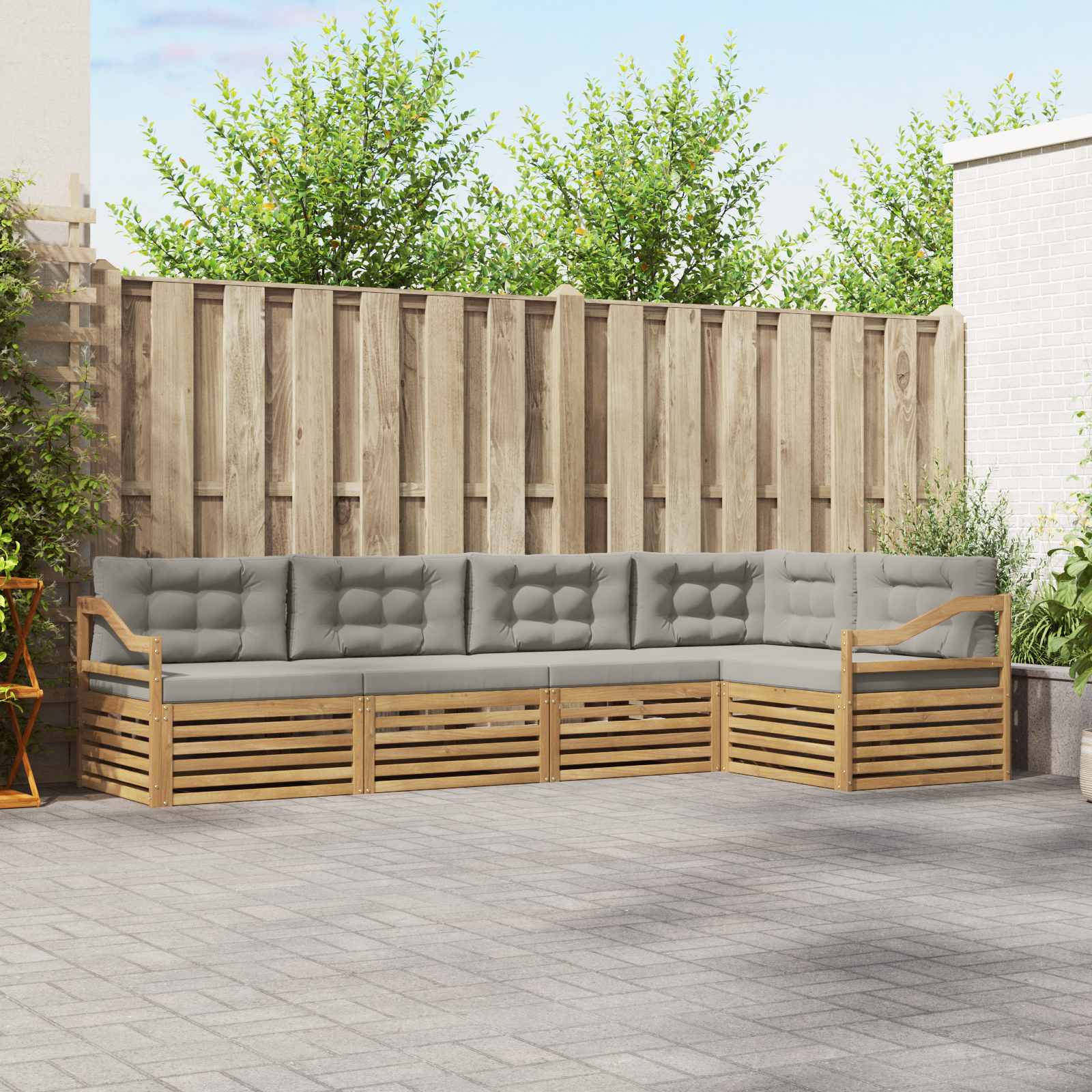 Outdoor-Sofagarnitur 5 stk. Weiß und Hellgrau Polyester