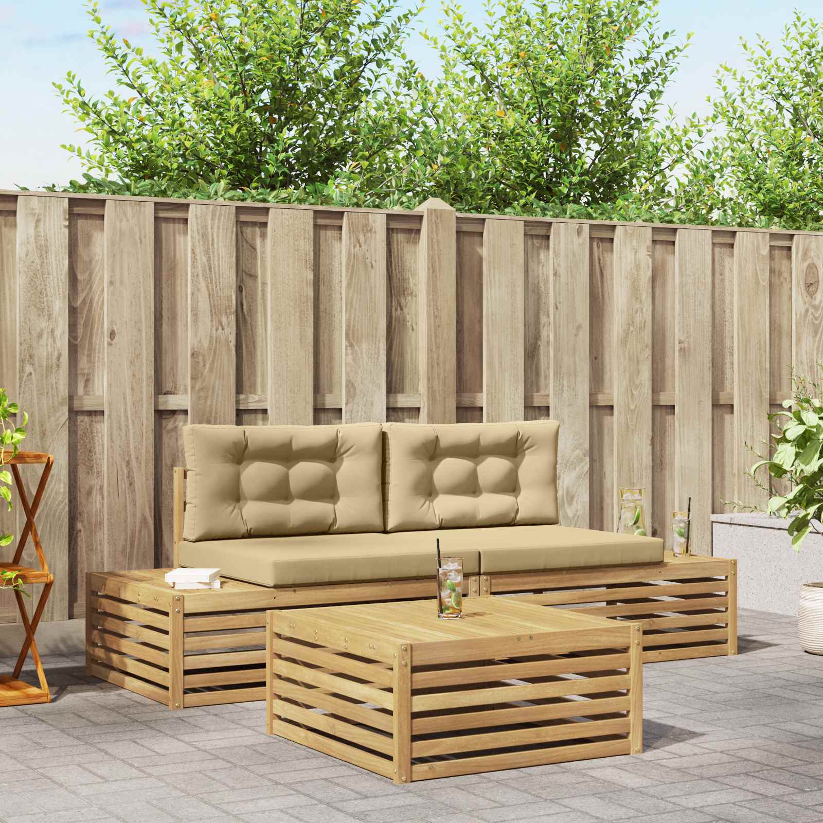 4 stk. Outdoor-Sofagarnitur Polyester Weiß