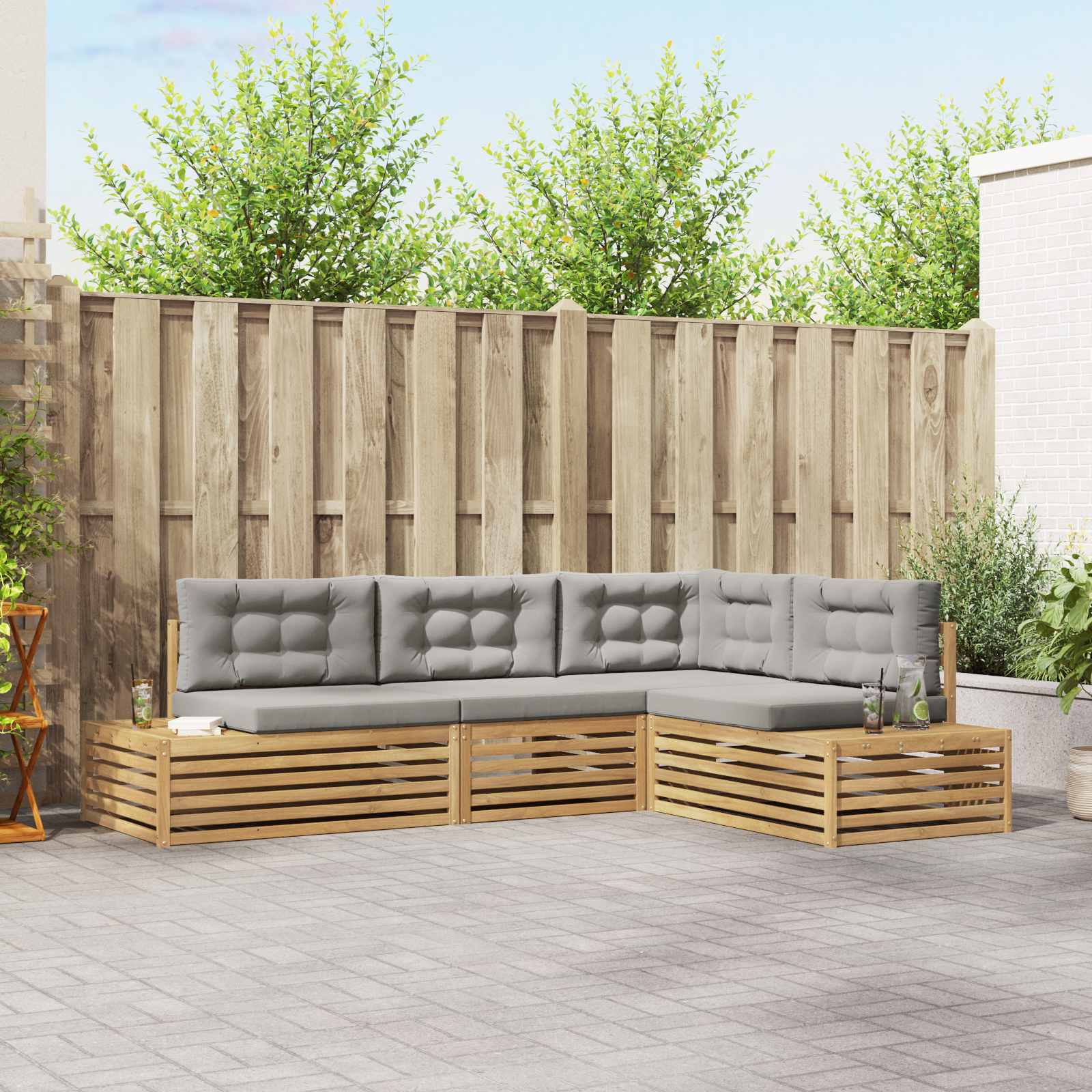 5 stk. Outdoor-Sofagarnitur Polyester Weiß
