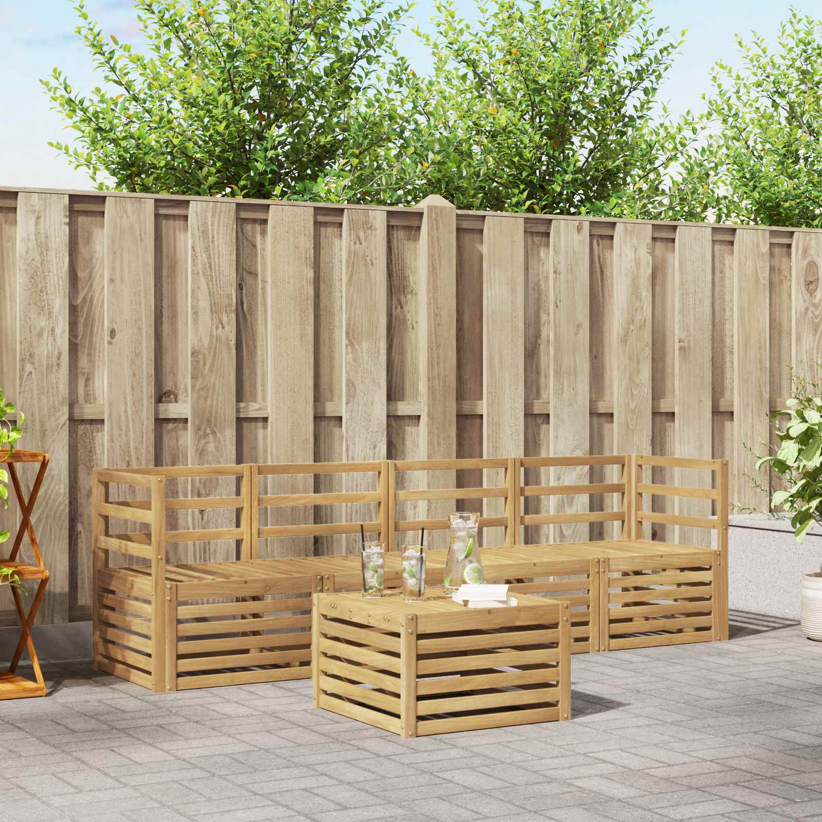 Outdoor-Sofagarnitur 5 stk. Weiß Massivholz Akazie