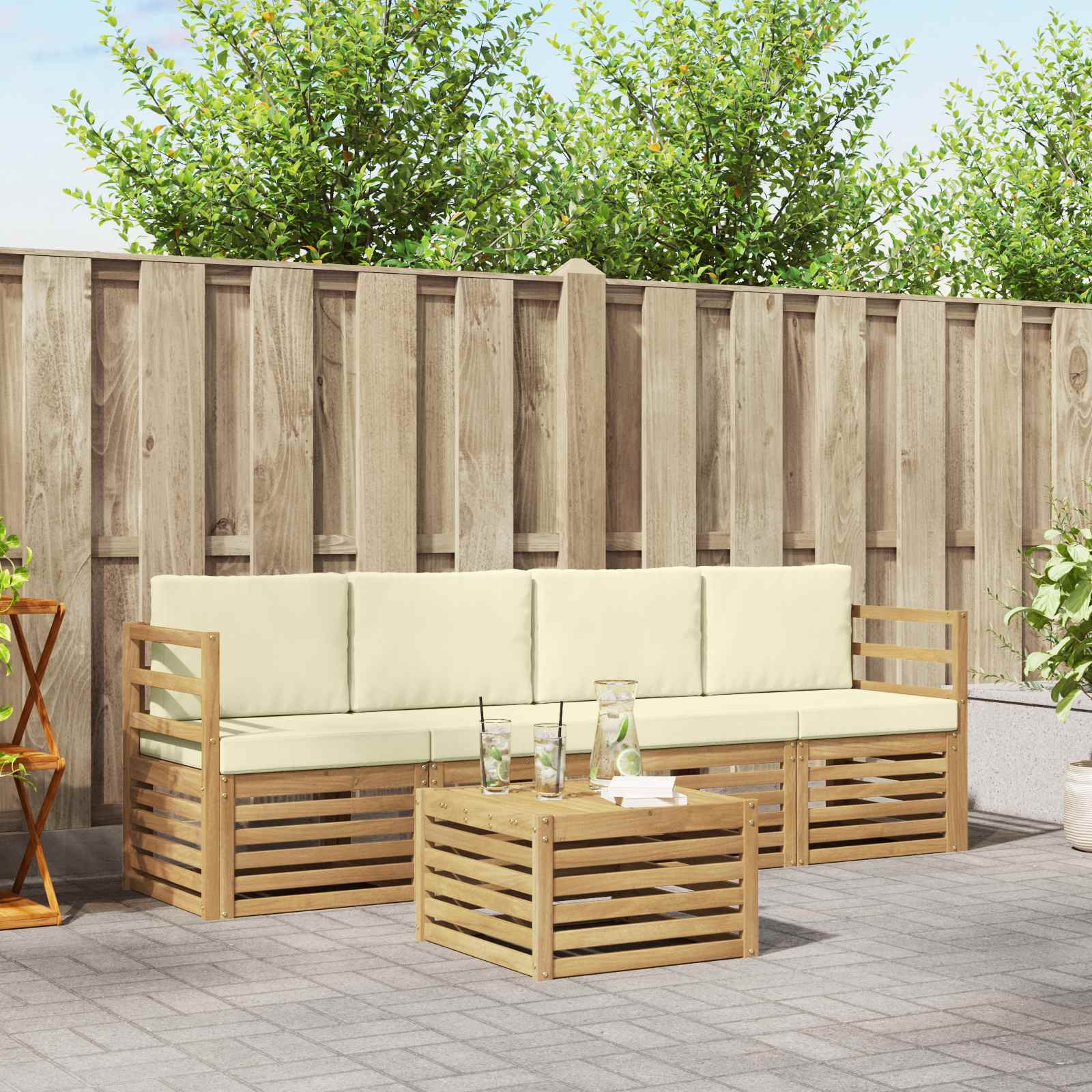 Outdoor-Sofagarnitur 5 stk. Weiß und Creme Polyester