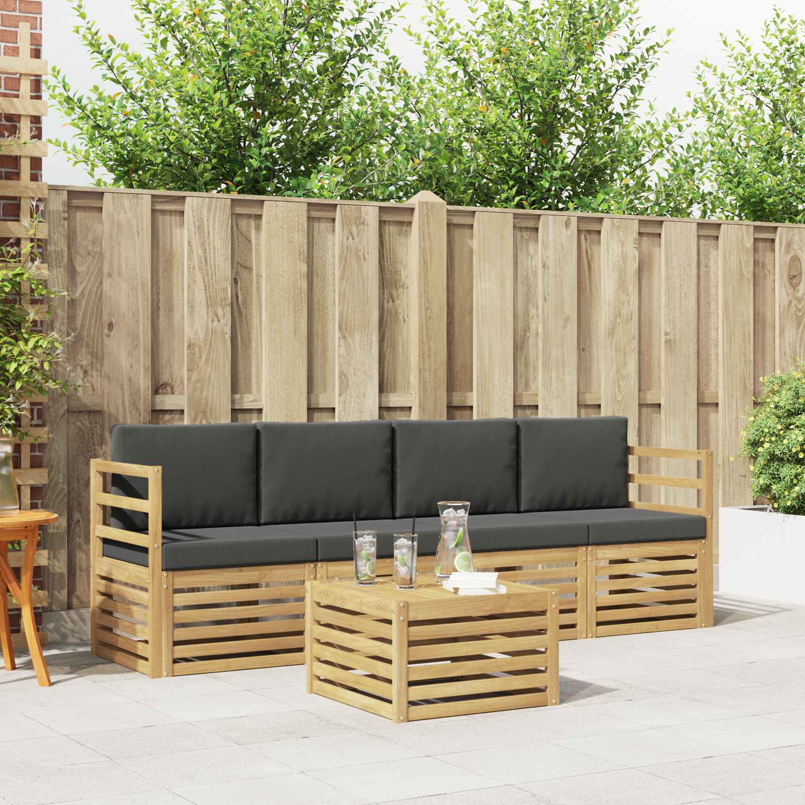 Outdoor-Sofagarnitur 5 stk. Weiß und Anthrazit Polyester