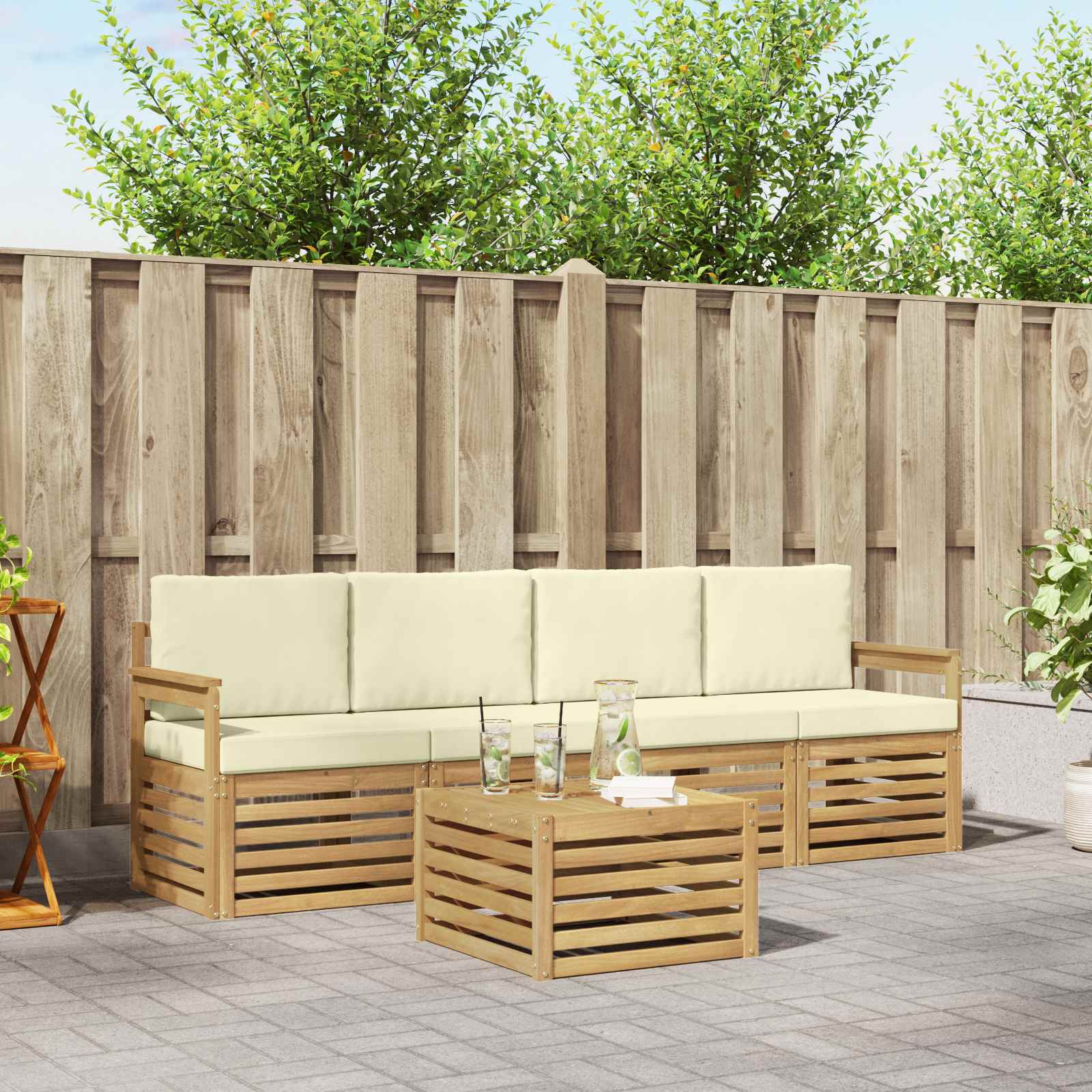 Outdoor-Sofagarnitur 5 stk. Weiß und Creme Polyester
