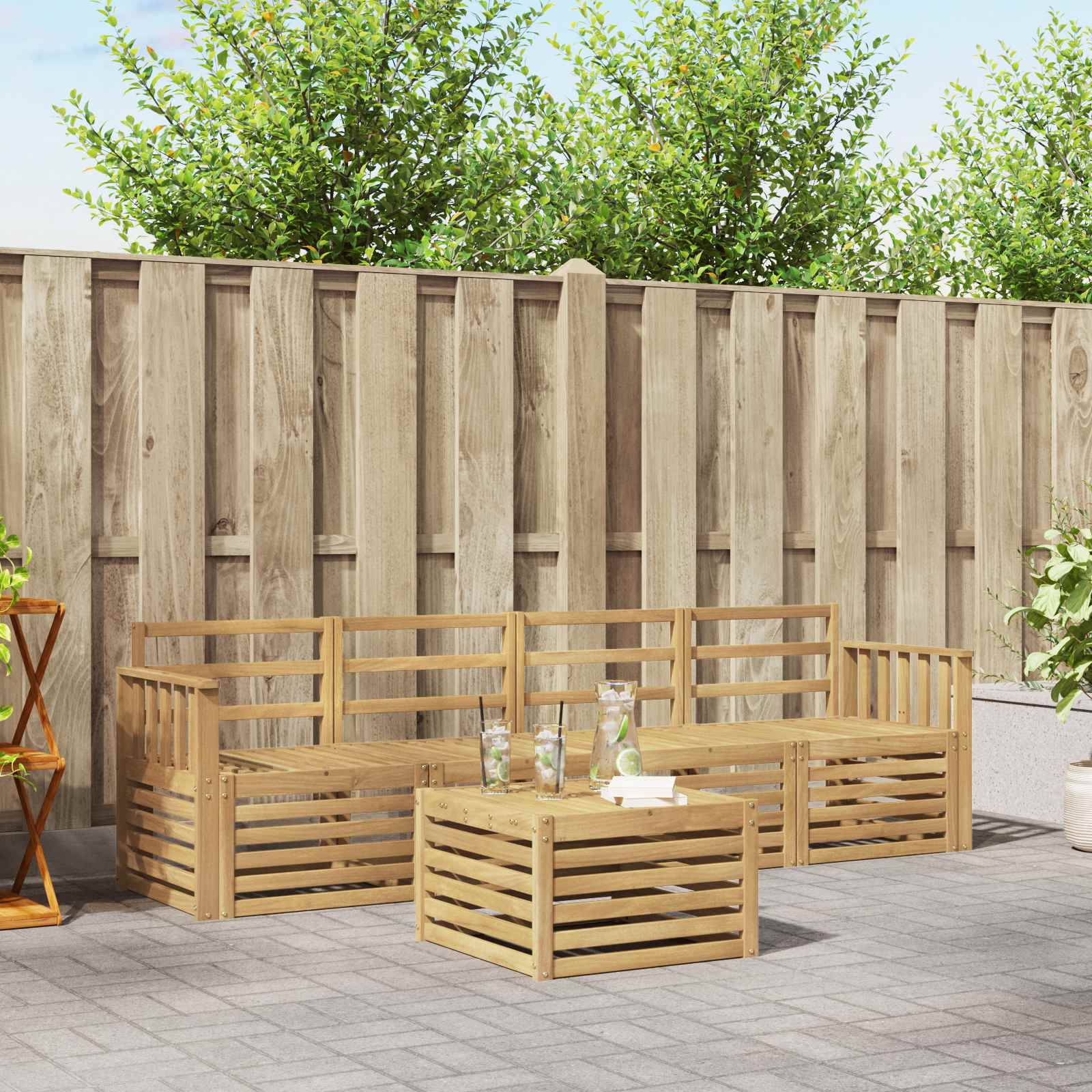 Outdoor-Sofagarnitur 5 stk. Weiß Massivholz Akazie